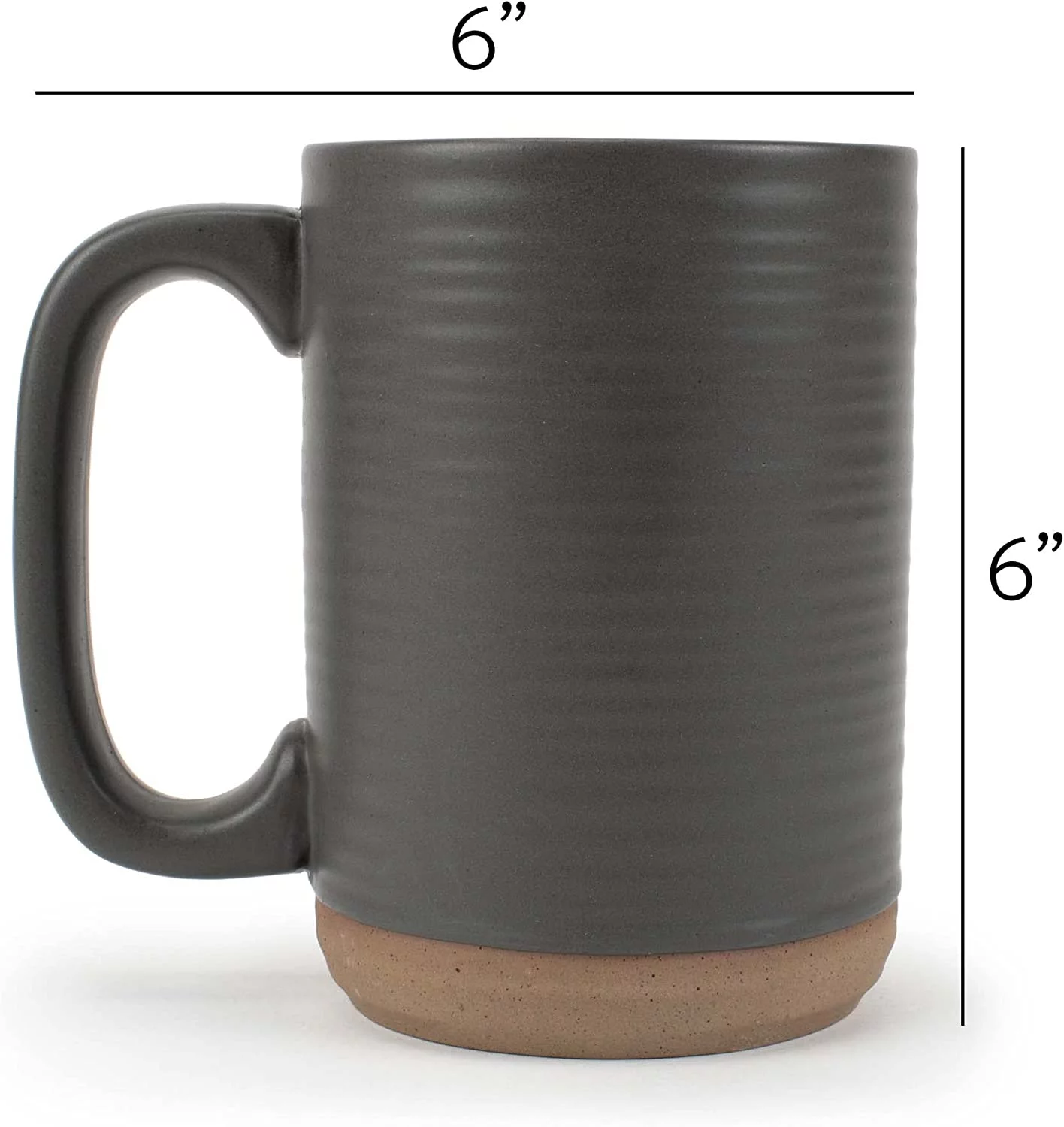 Elanze Designs Tall Ribbed Raw Clay Bottom Grey 16 ounce Ceramic Coffee Mugs Set of 4