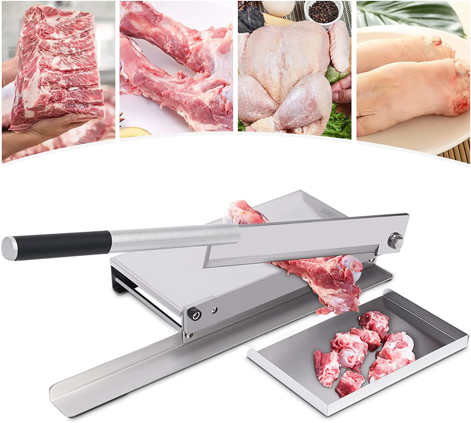 Fichiouy Heavy Duty Manual Meat Bone Cutter Chopper Chicken Cutting Machine for Beef Goat Pig Fish Butcher Commercial Kitchen