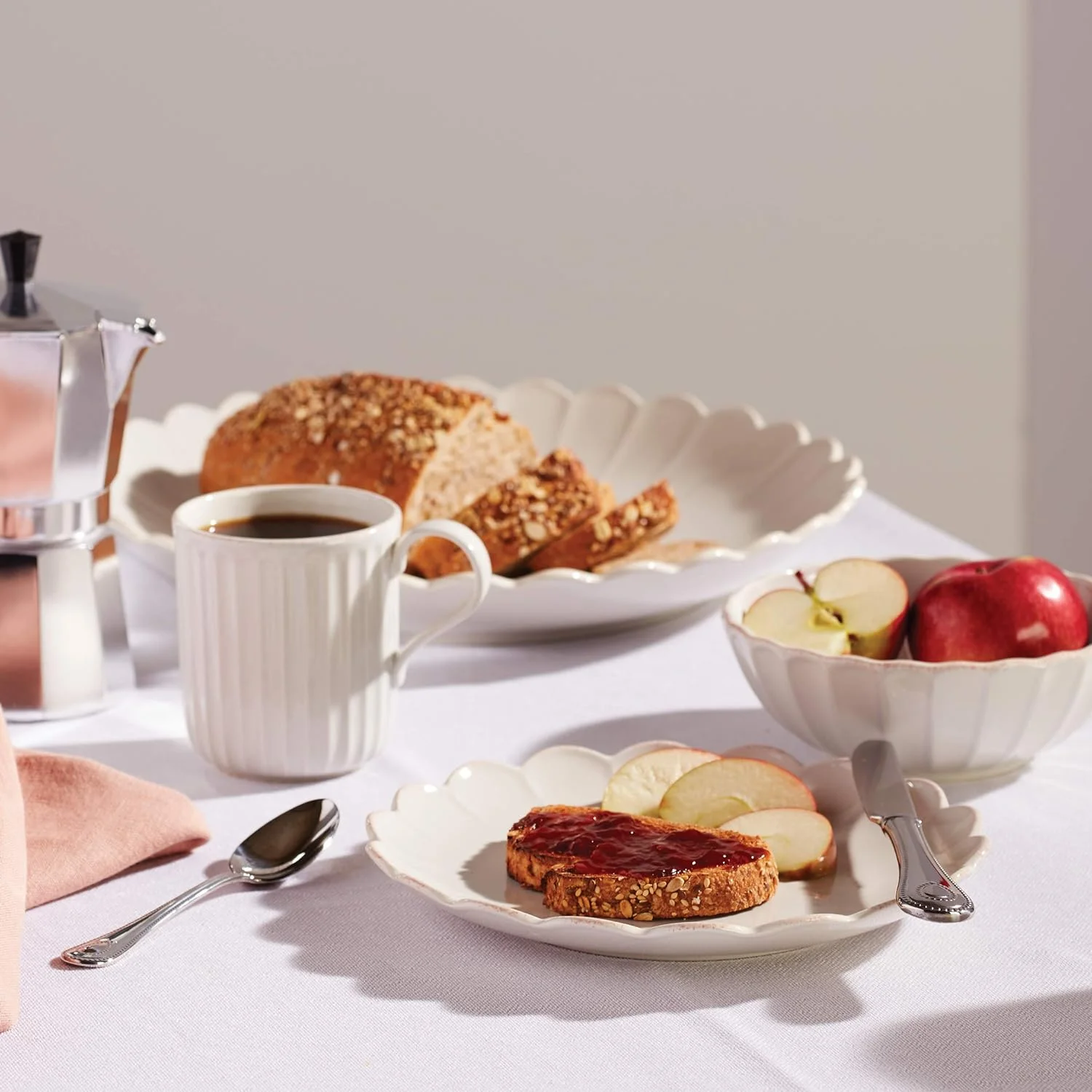 French Perle Scallop 4-Piece Mug Set, 4 Count (Pack Of 1)