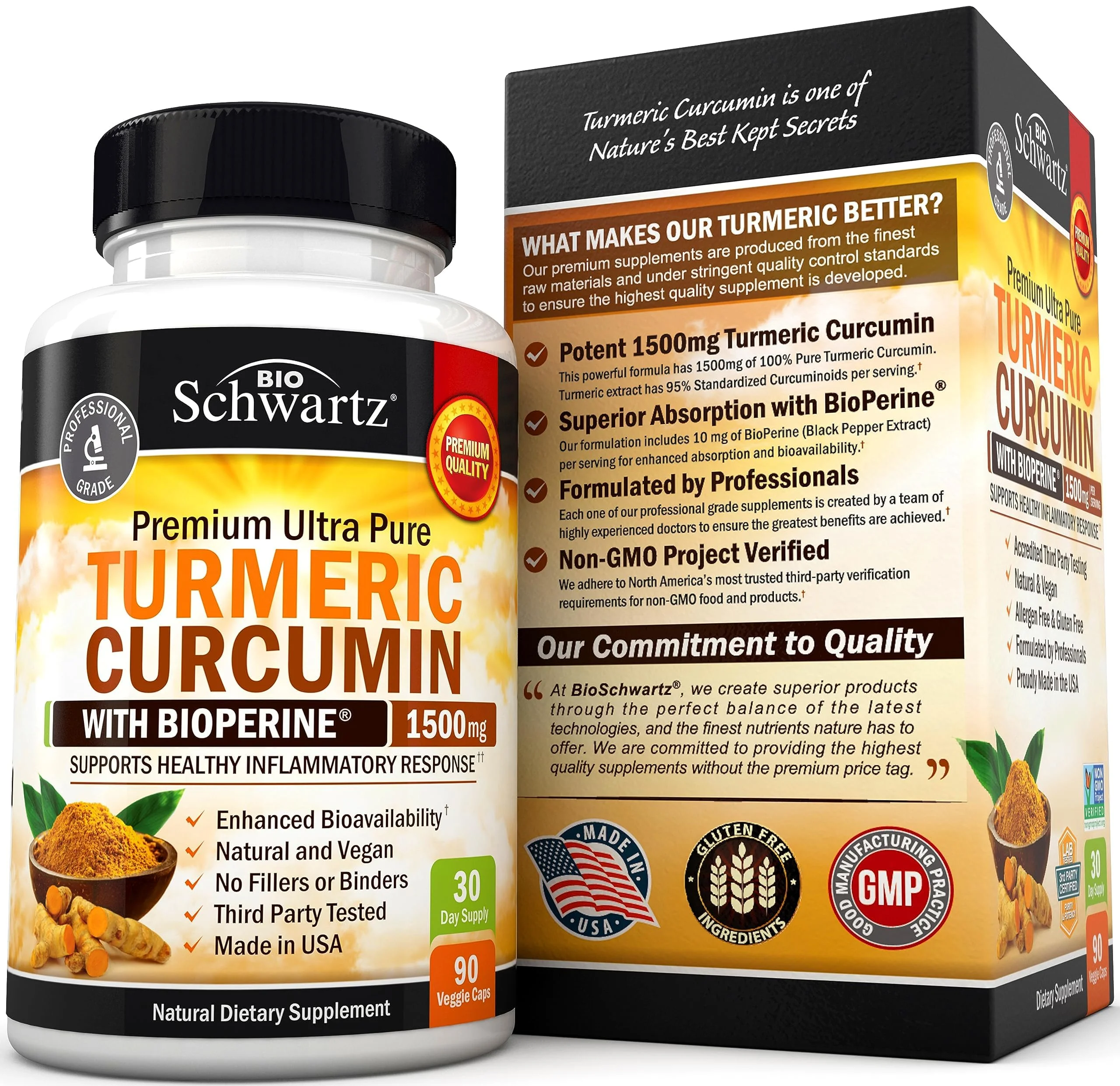 BioSchwartz Turmeric Curcumin with BioPerine 1500mg |  Turmeric Capsules with Black Pepper, 90ct
