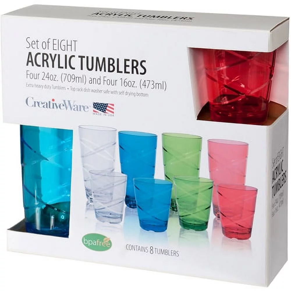 CreativeWare Circus 8 Pack Multi Color Acrylic Tumbler Set
