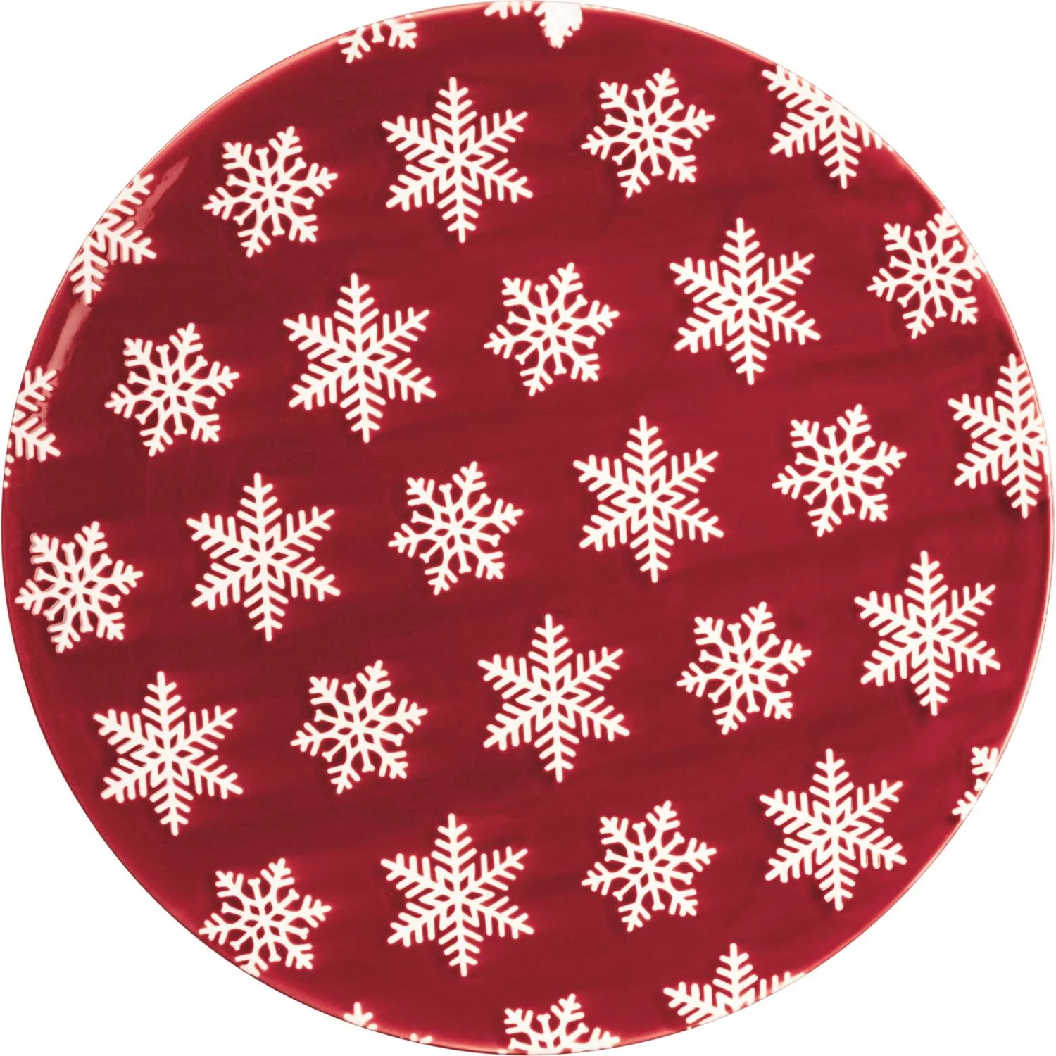 Primitives by Kathy Snowflake Stoneware Plate, Large Red & White Winter Serving Party Plate, 10 Inch