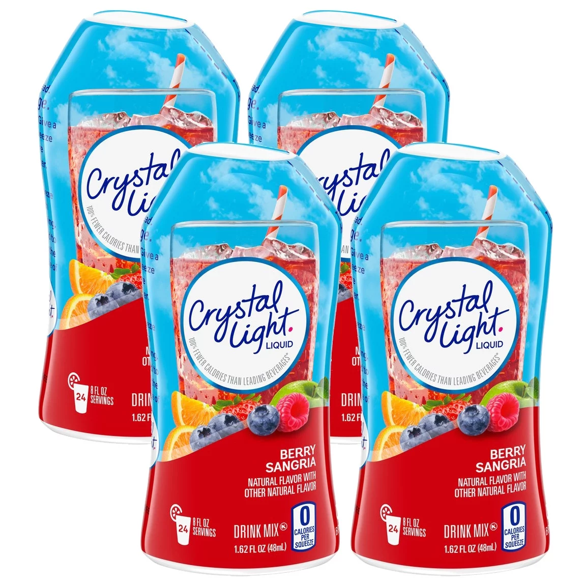 Crystal Light Berry Sangria Liquid Drink Mix, Caffeinated, 1.62 fl oz Bottle (Pack - 4)