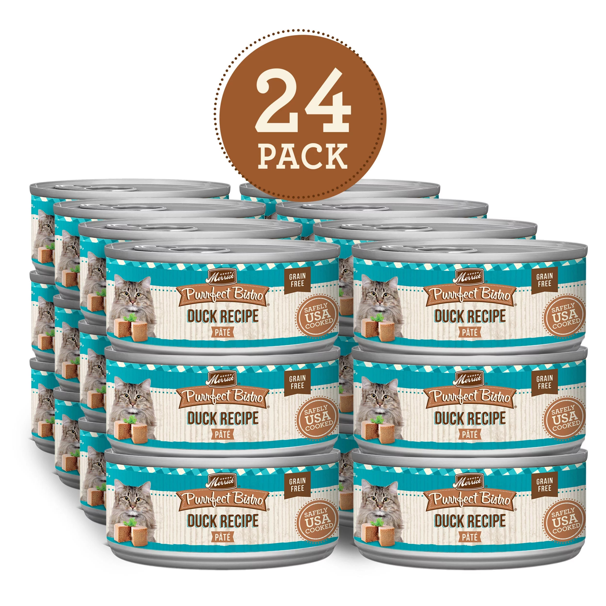 Merrick Purrfect Bistro Grain Free Premium Soft Canned Pate Adult Wet Cat Food, High Protein Duck Recipe