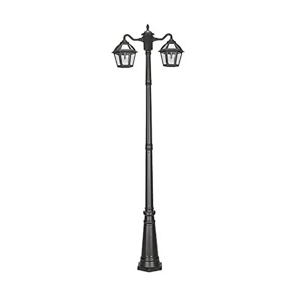 GAMA SONIC Polaris Bulb Solar Lamp Post Light Kit, 91.875 inch Tall, Outdoor Double Head Black Resin and Clear Beveled Glass Post Lamp, Cast Aluminum Light Pole, and Warm White Light 2700K (177B50002)