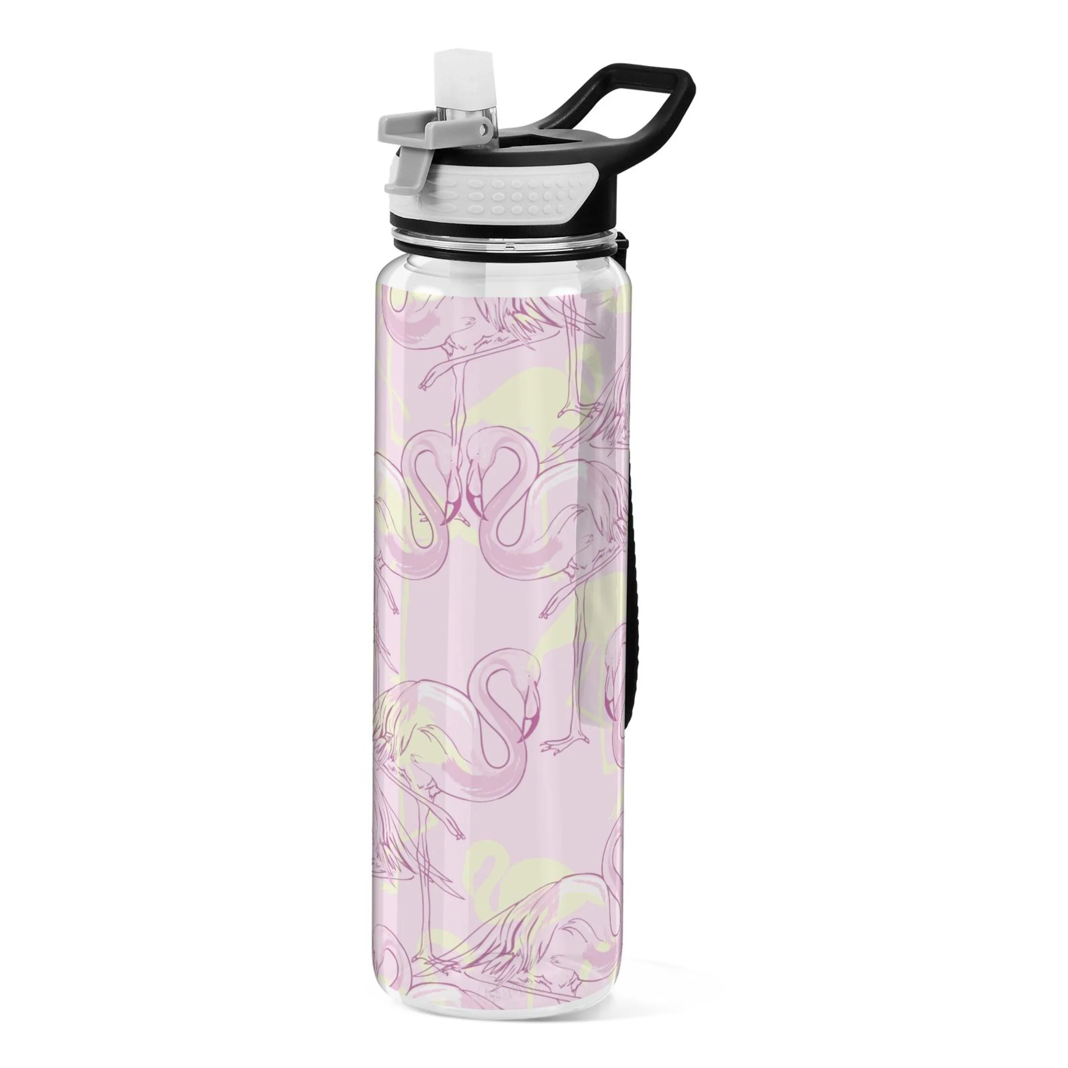 Flamingos Pink 32oz Water Bottles with Straw Tritan Leakproof Sports Bottle BPA Free Clear for Fitness Gym Swimming Cycling