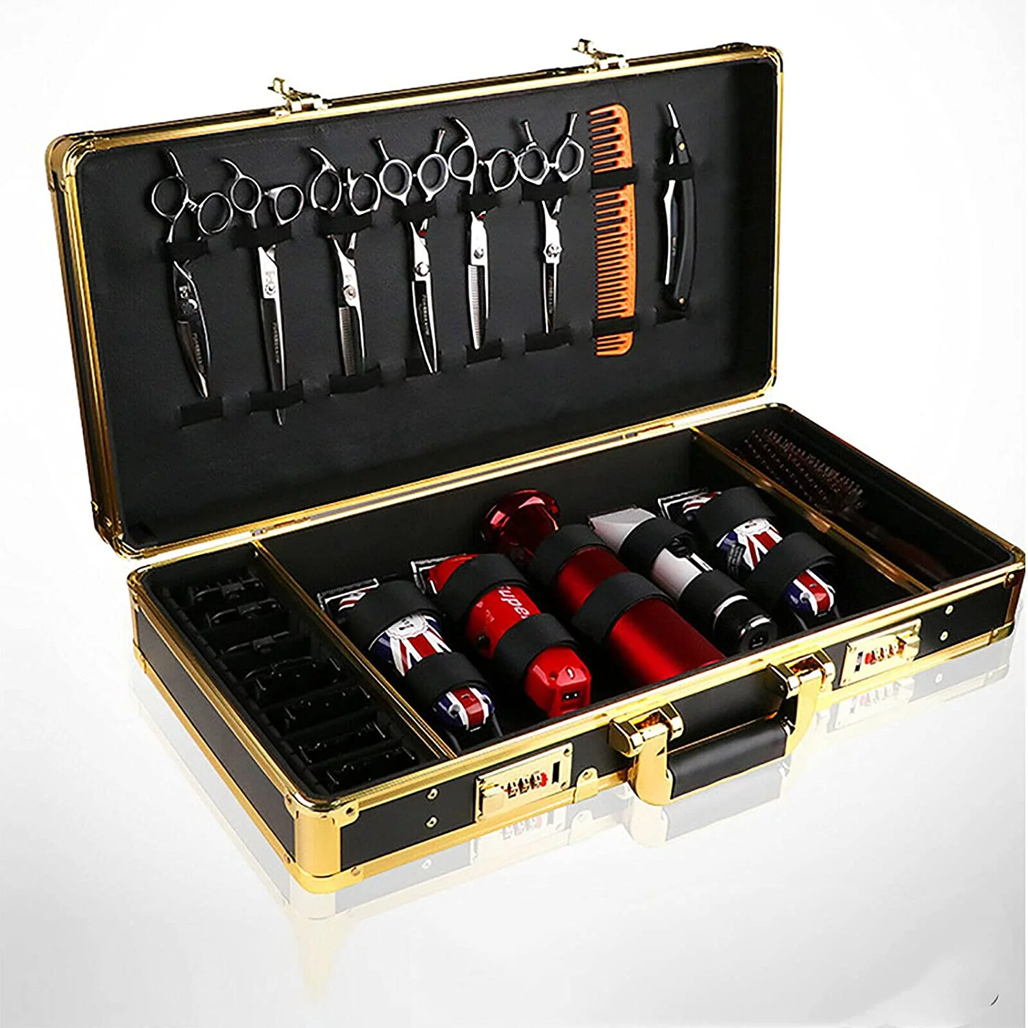 Anqidi Portable Professional Barber Case, Stylist Tool Organizer Box, Hair Cutting Grooming Kit, Aluminum Storage Case