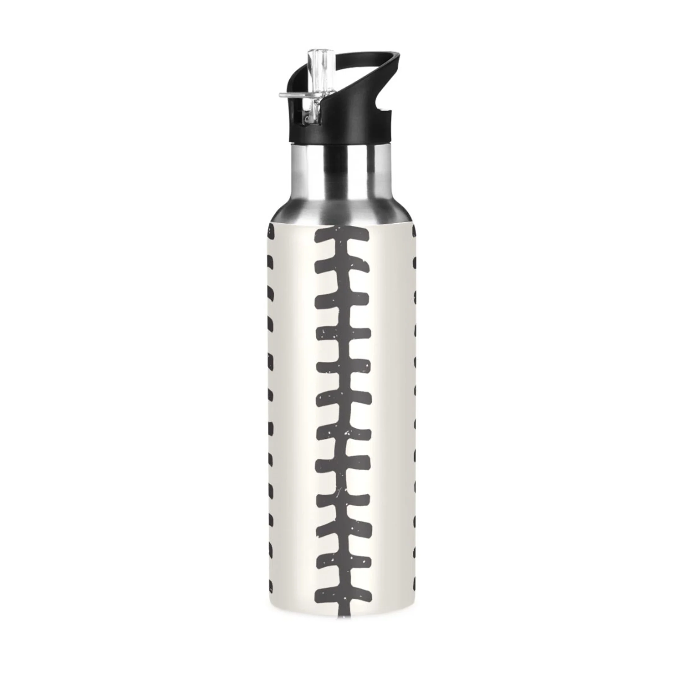 Stainless Steel Water Bottle Baseball Stripes with Straw Lid Vacuum Insulated Leak Proof Flask Jug for Gym Travel Sports Cycling Outdoor 20 OZ