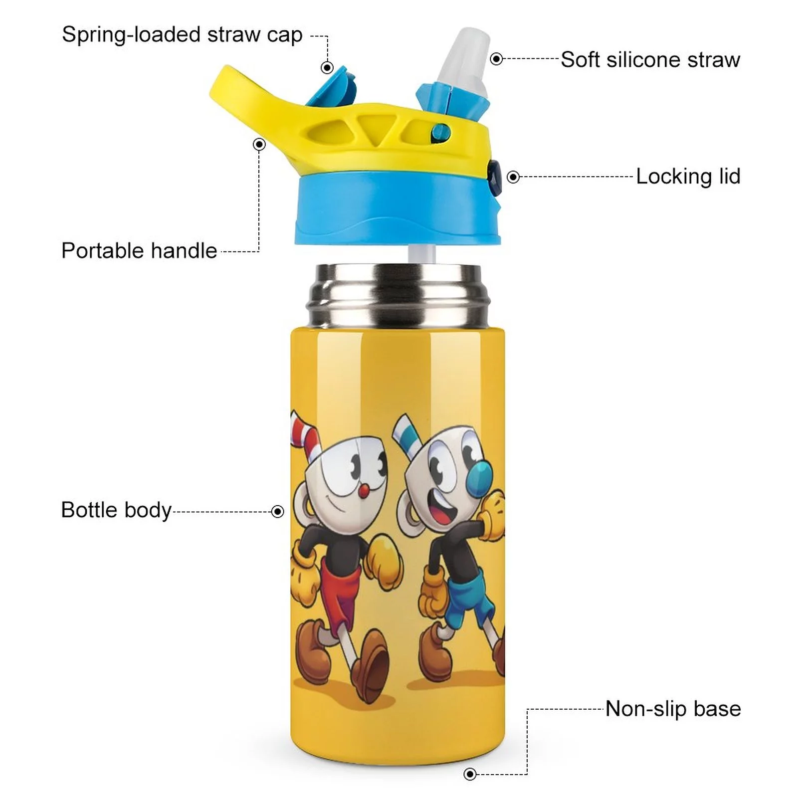 Cuphead Children's Water Bottle Vacuum Insulated Stainless Steel Cup Toddler Thermoses With Straw