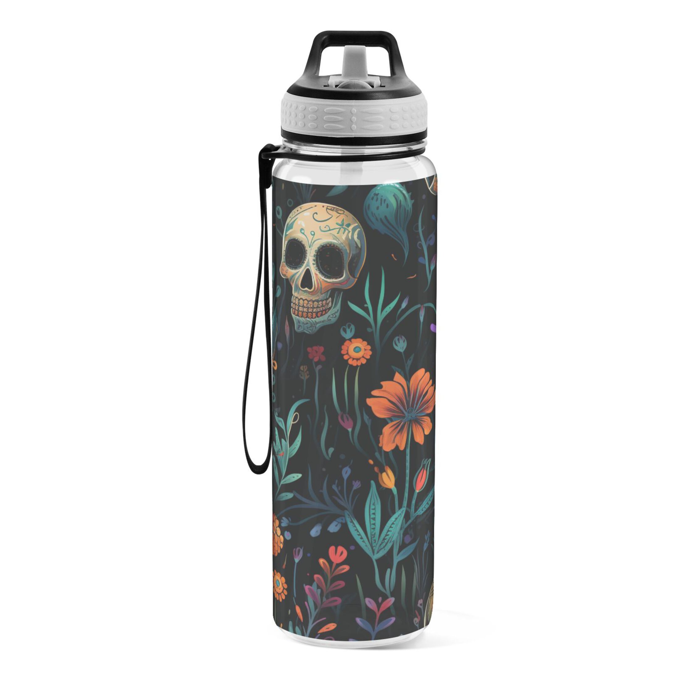 Skeletons Floral Leaf 32oz Sports Water Bottles Leakproof Tritan Bottle with Straw BPA Free Clear Bottle for Fitness Gym Outdoor Cycling