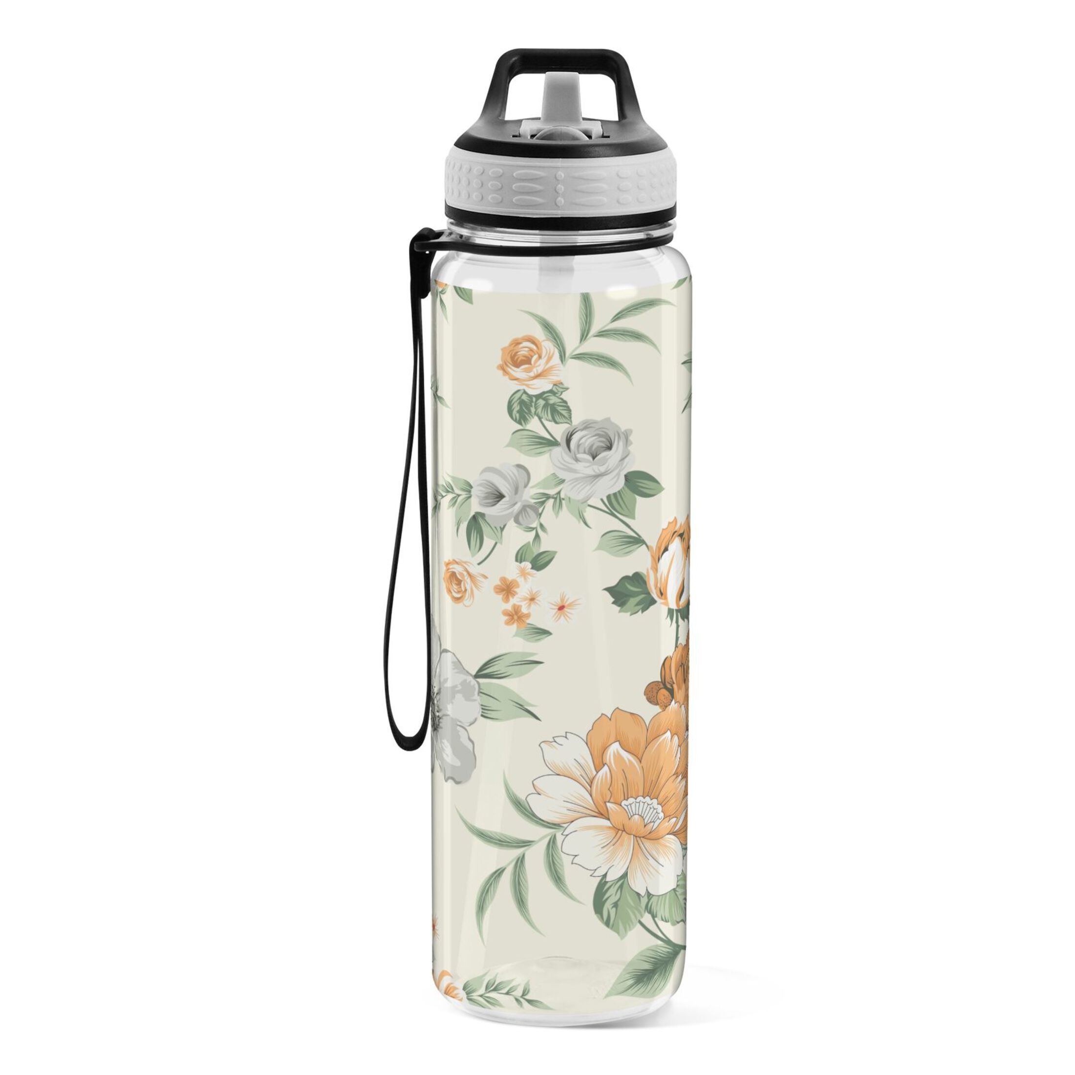 Flowers with Peony 32oz Water Bottles with Straw Tritan Leakproof Sports Bottle BPA Free Clear for Fitness Gym Swimming Cycling