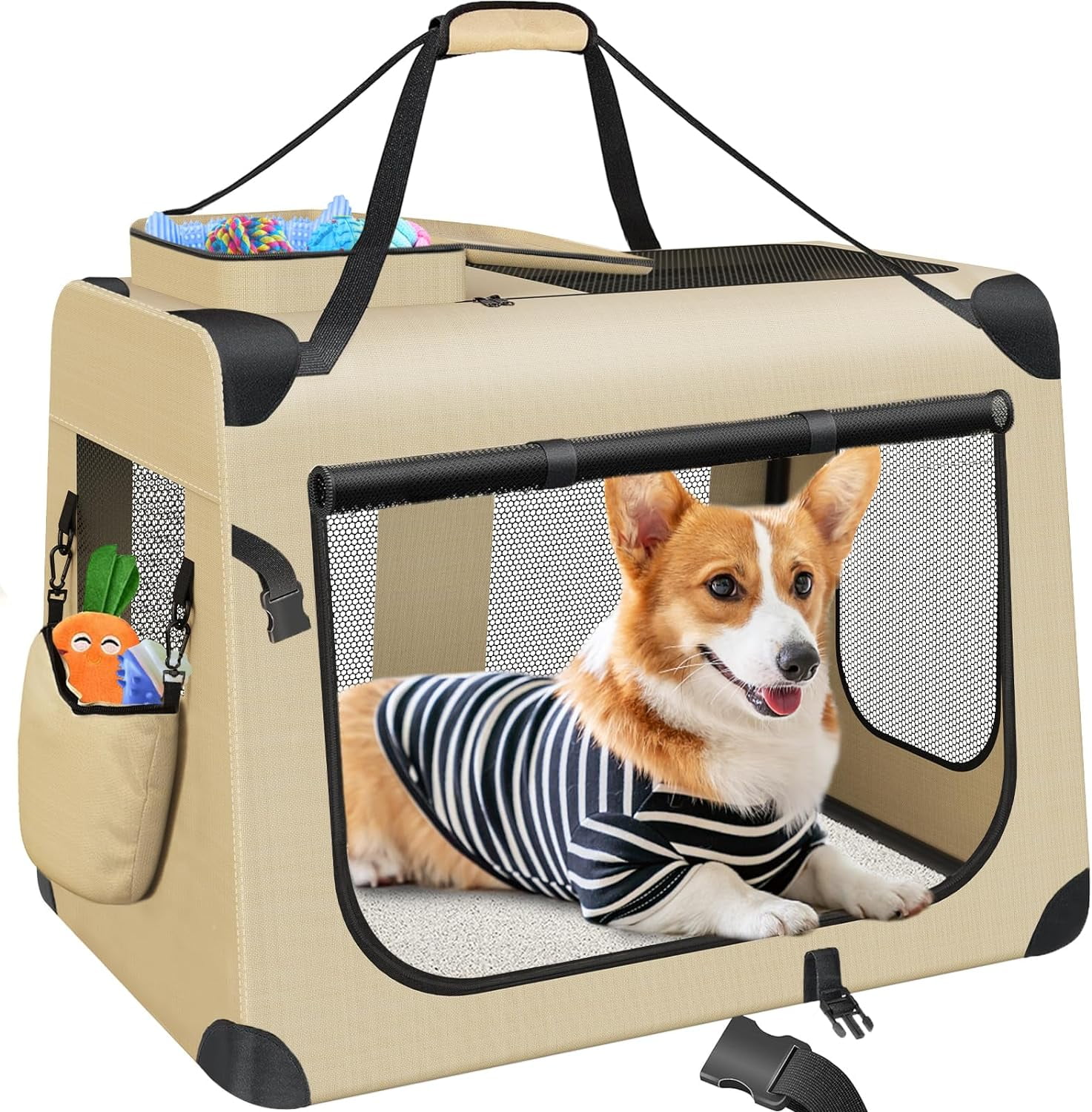 MEXMIODY Collapsible Dog Crate with Mat, Portable Travel Dog Crates and Kennels for Medium Small Dogs, 24