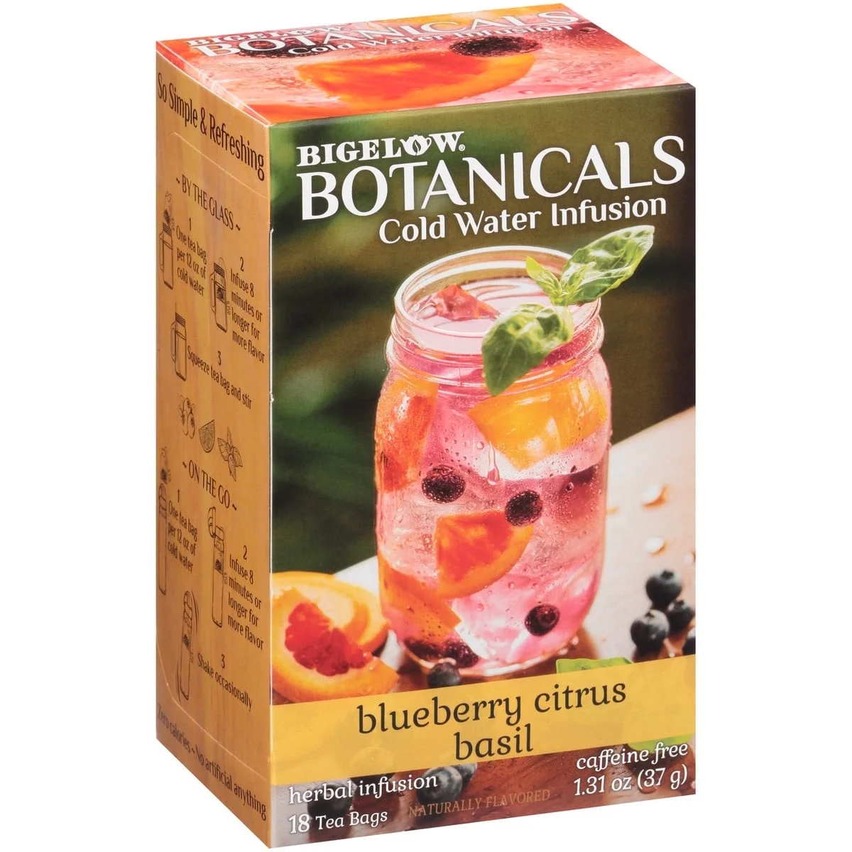 Bigelow Tea Botanicals Cold Water Infusion Caffeine Free Herbal Tea Blueberry Citrus Basil Pack of 3