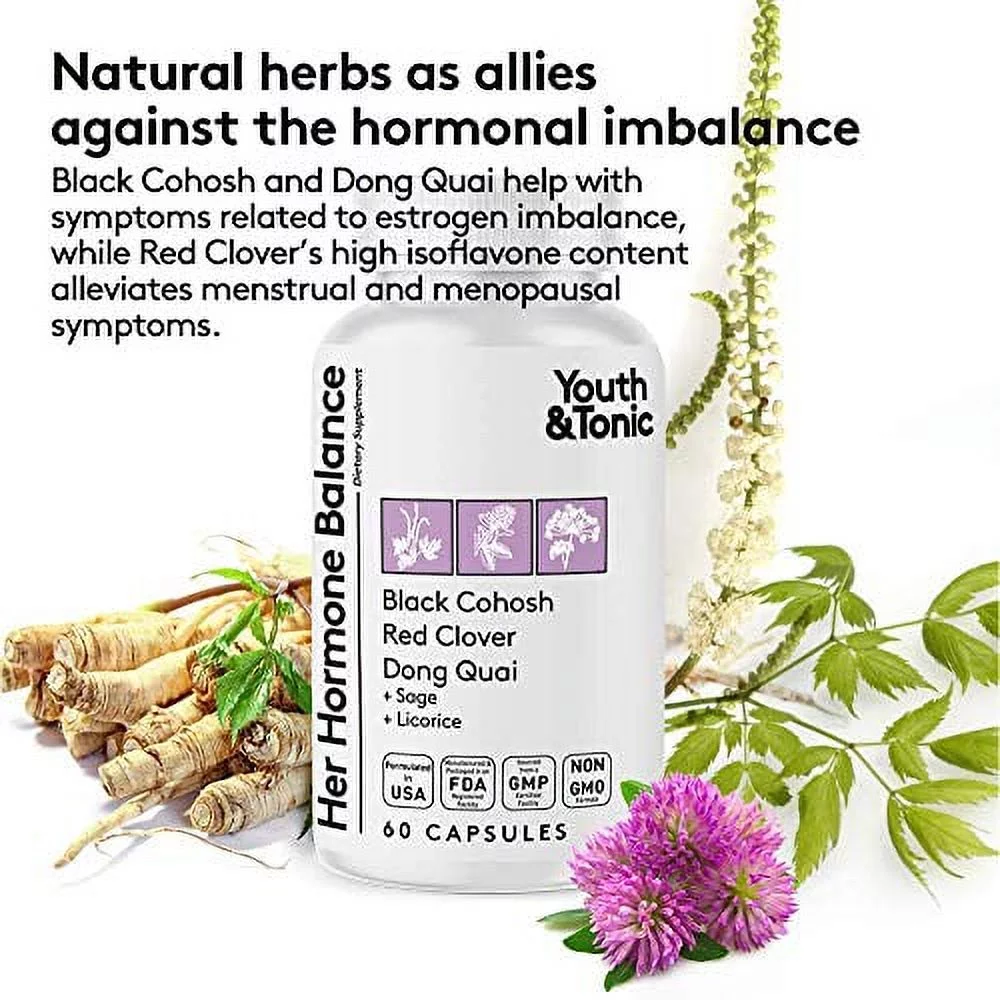 Female Hormone & Estrogen Balance Supplements | Women All Stages Hormonal Imbalance Support | PMS & Menopause Relief Pills with Black Cohosh Red Clover Dong Quai Soy Isoflavones DIM Metabolism Complex