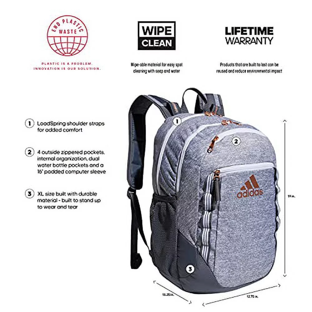adidas Excel 6 Backpack, Jersey Grey/Onix Grey/Rose Gold, One Size