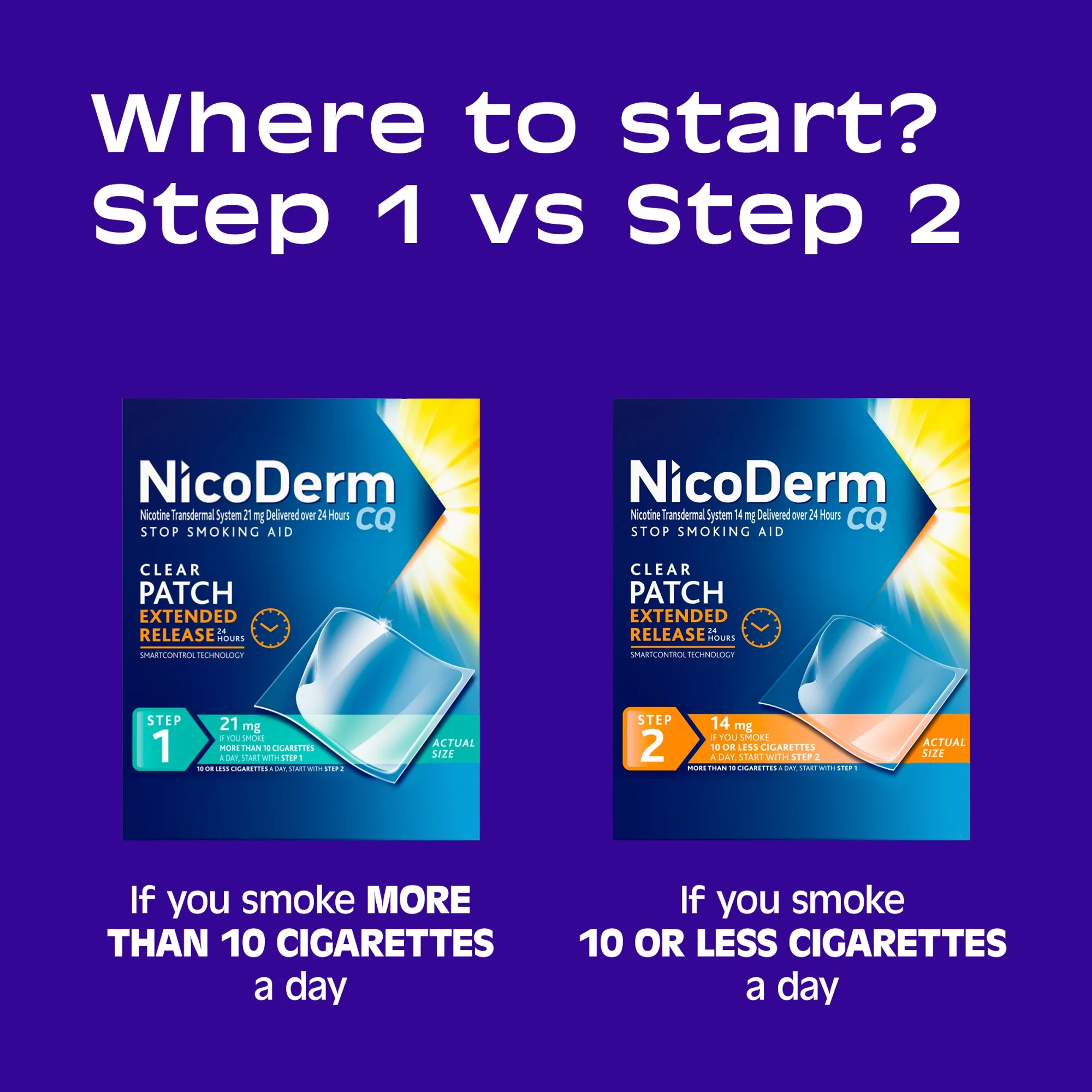Nicoderm CQ Step 2 Extended Release Nicotine Patches to Stop Smoking, 14 Count