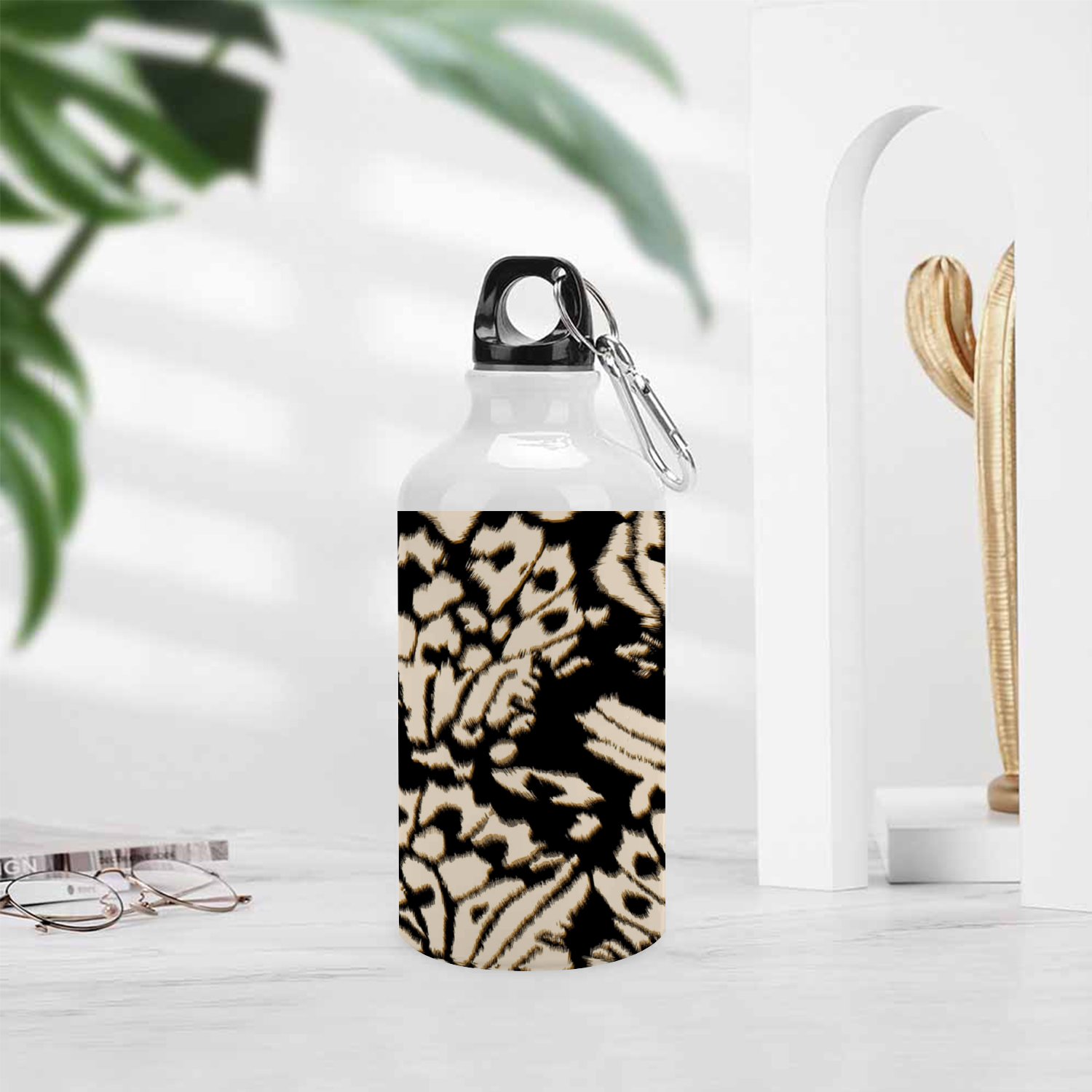 SKYSONIC 400ml Sport Aluminum Water Bottle,Leopard,Sport Multipack Leak Proof Easy Carry Travel Bottle with Twist Cap for Gym Hiking Camping Running Bike Outdoor