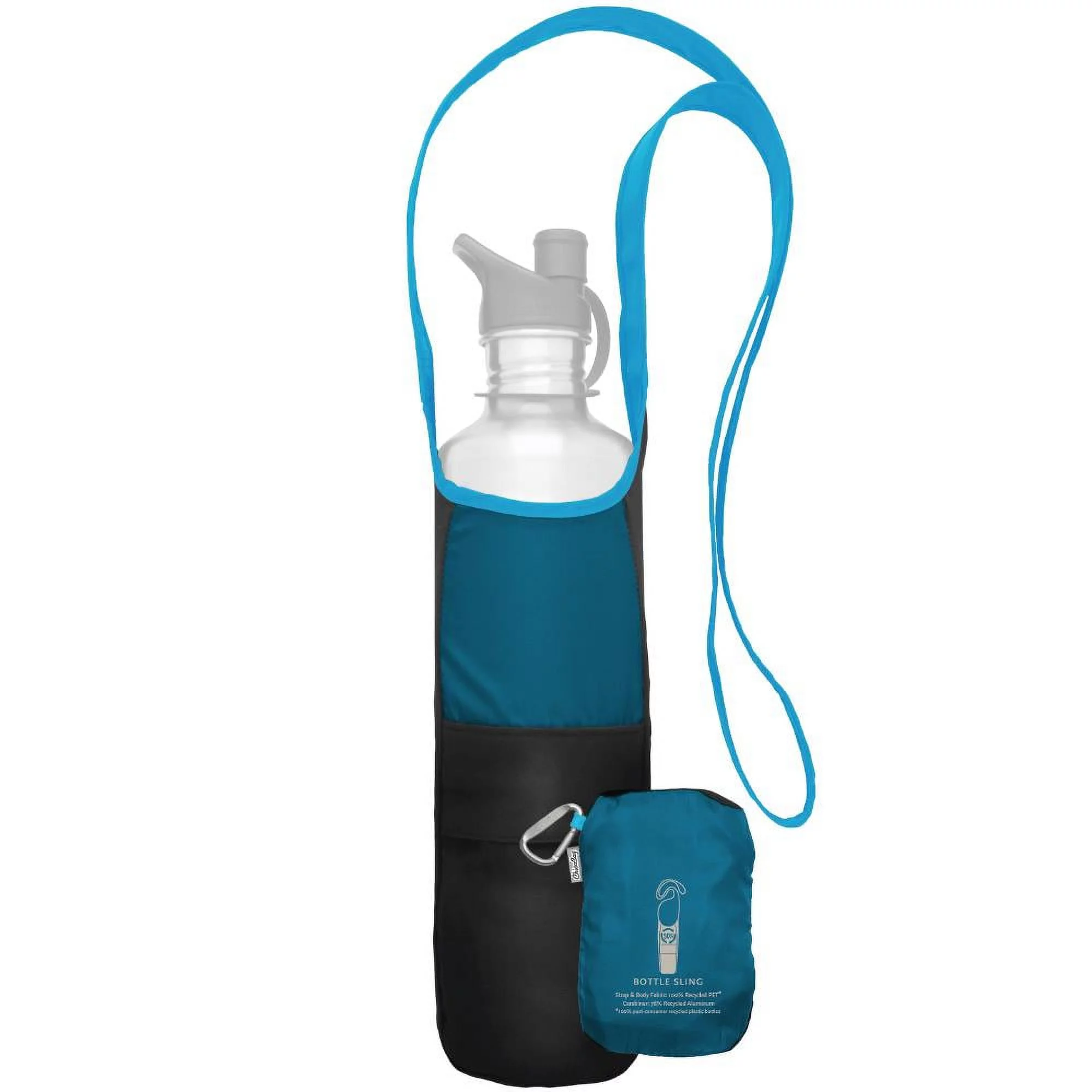 ChicoBag®  Bottle Sling rePETe™ Recycled Water Bottle Bag with Pouch, Aquamarine Blue 2 Pack
