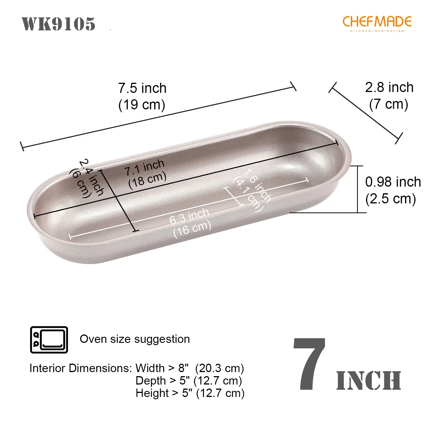 CHEFMADE Mini Loaf Pan Set, 7-Inch 4Pcs Non-Stick Hotdog-Shaped Bread and Cake Bakeware for Kitchen Baking (Champagne Gold)