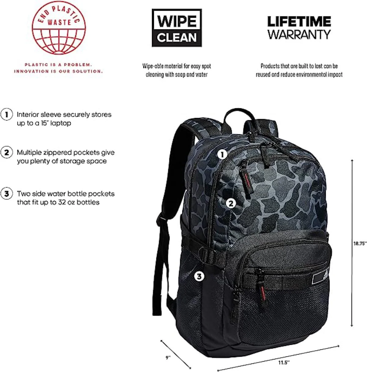 Adidas Energy Backpack, Nomad Camo Grey/Carbon Grey/Vivid Red, One Size