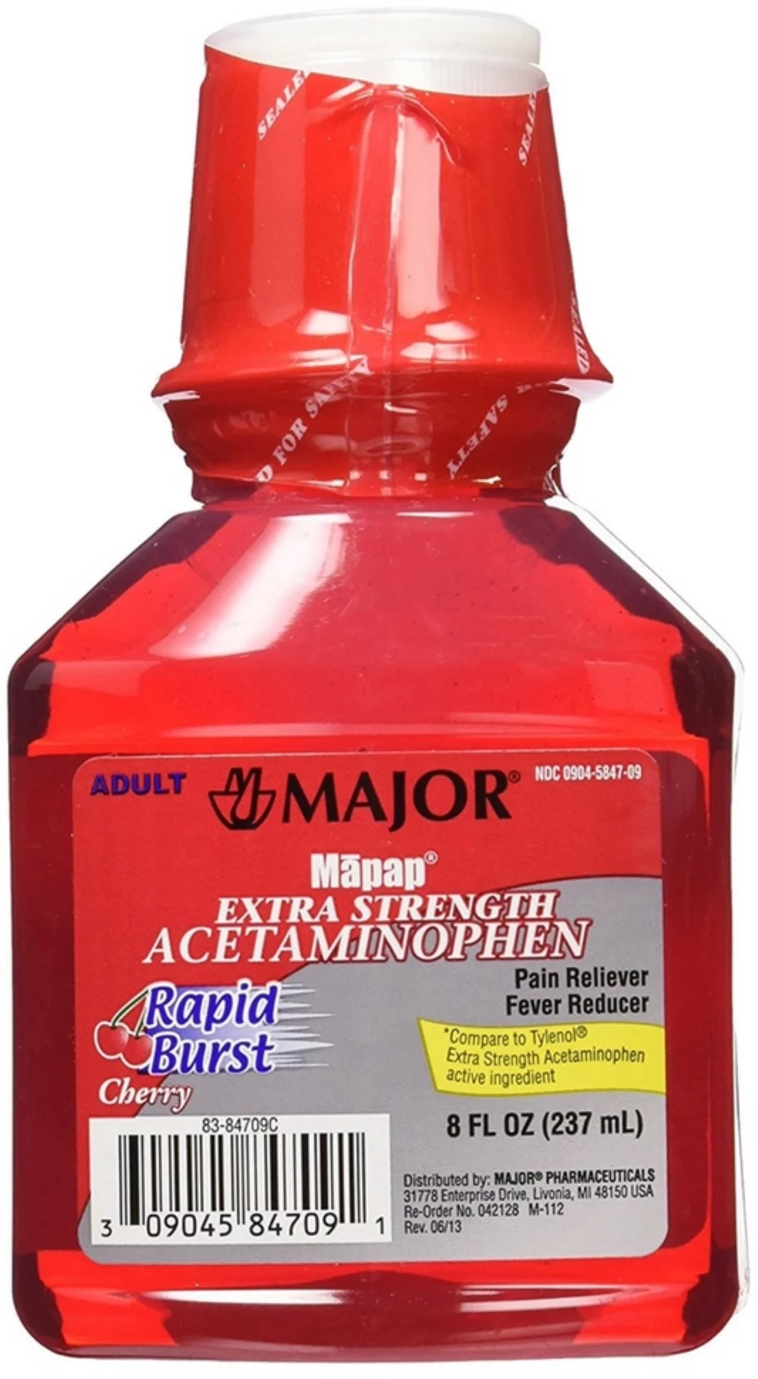 Major Adult Rapid Burst Cherry Extra Strength Acetaminophen 8 oz (Pack of 4)