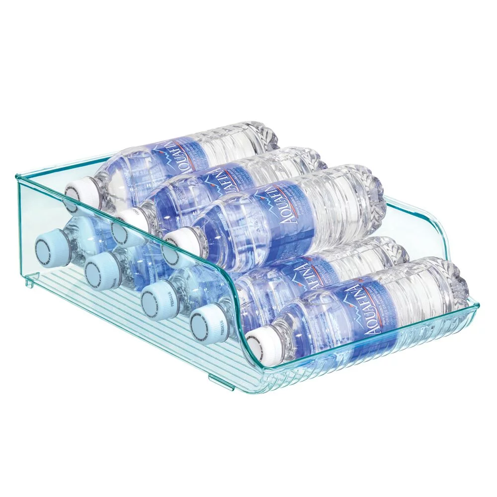 mDesign Plastic Water Bottle Tray Storage Rack and Dispenser - Sea Blue