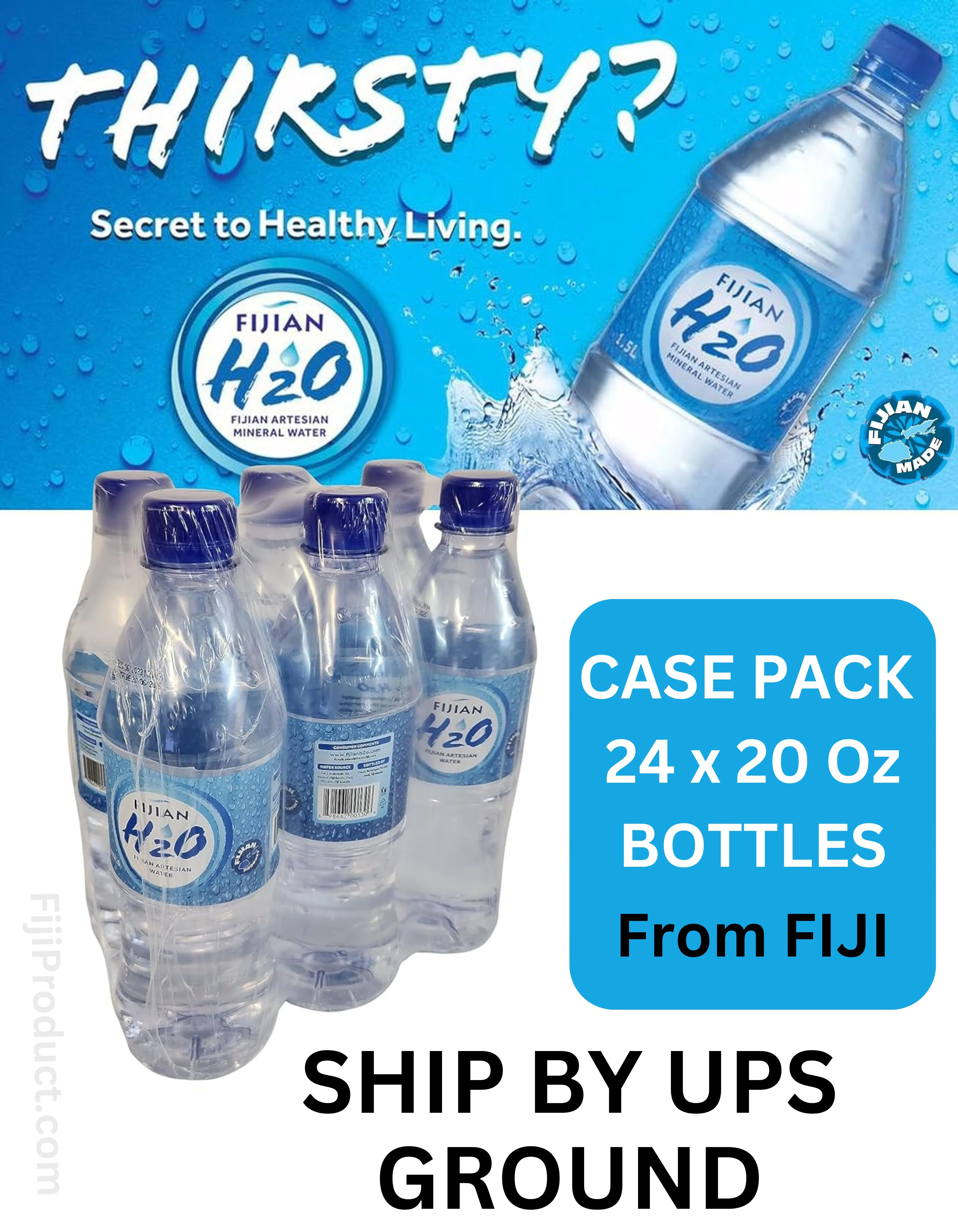 FIJIAN H20 Natural ARTESIAN Mineral Water (Case Pack Of 24 x 20.28 Oz Bottles) Discover Fiji's Finest H20, Naturally High pH & SMOOTH TASTE
