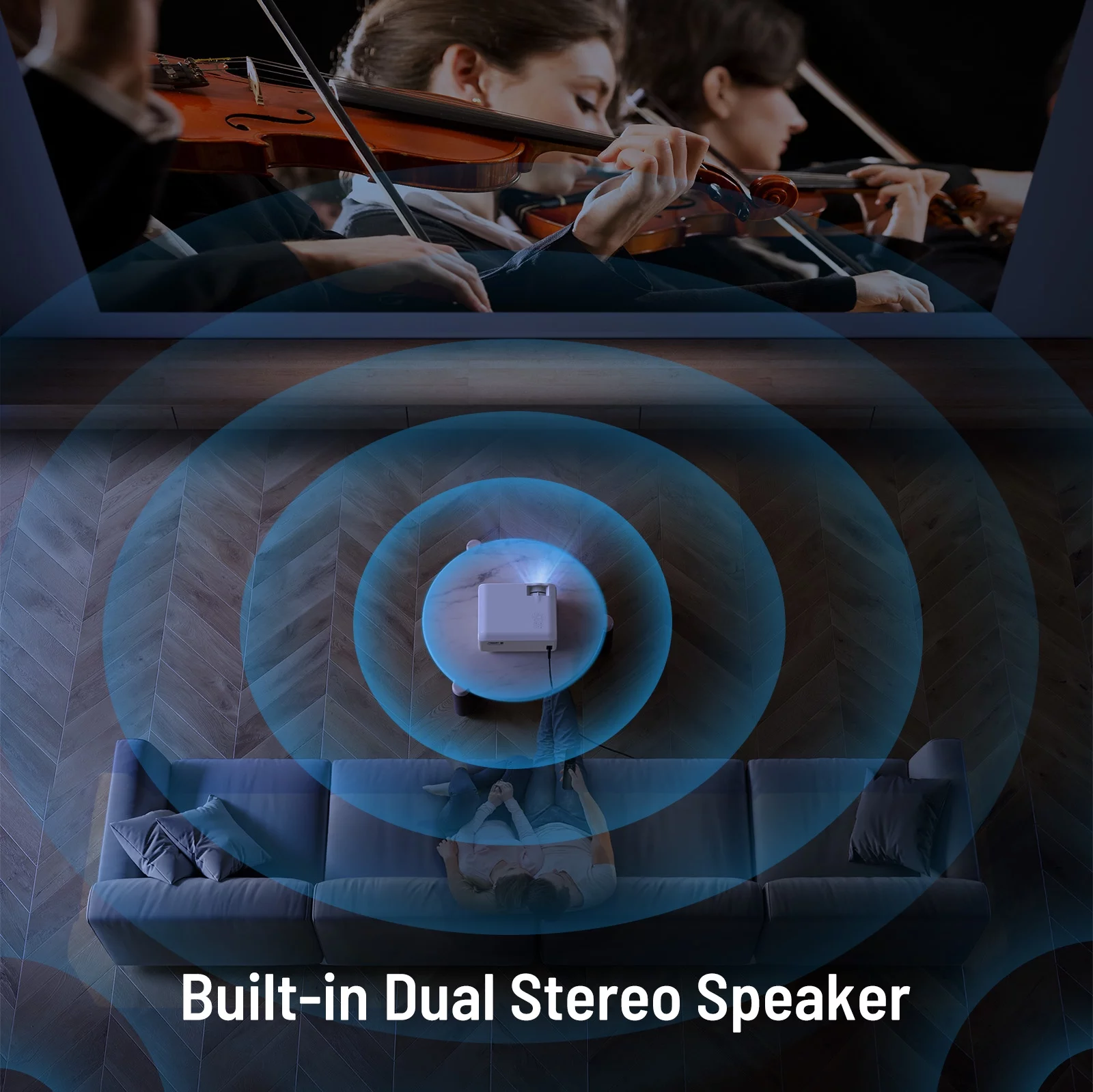 Paris Phone 5G WiFi Native 1080P Projector, 9500LM Portable Outdoor Projector with Dual Speaker, 350 ANSI Lumen, Support Keystone Correction, HDMI