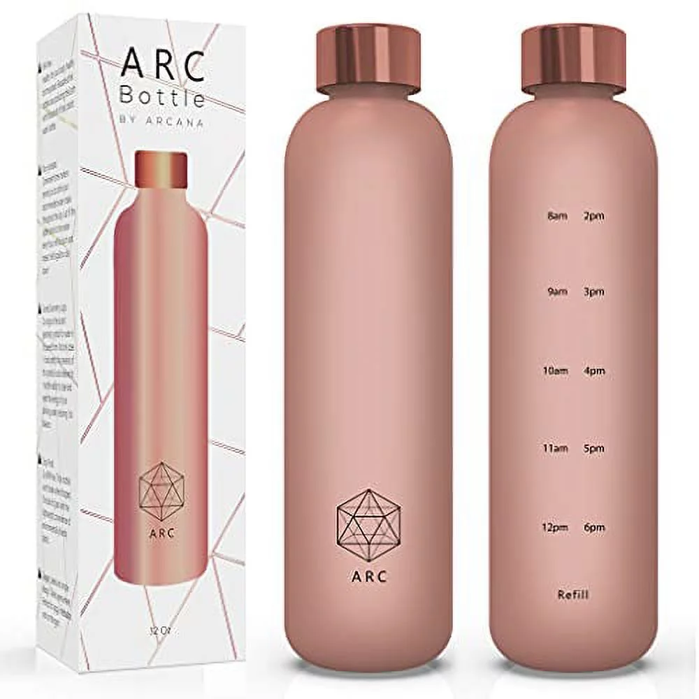 Arc Bottle Water Bottle With Time Marker - Motivational Water Bottles With Times To Drink - BPA Free Frosted Plastic - Gym, Sports, Outdoors (32oz, pink)