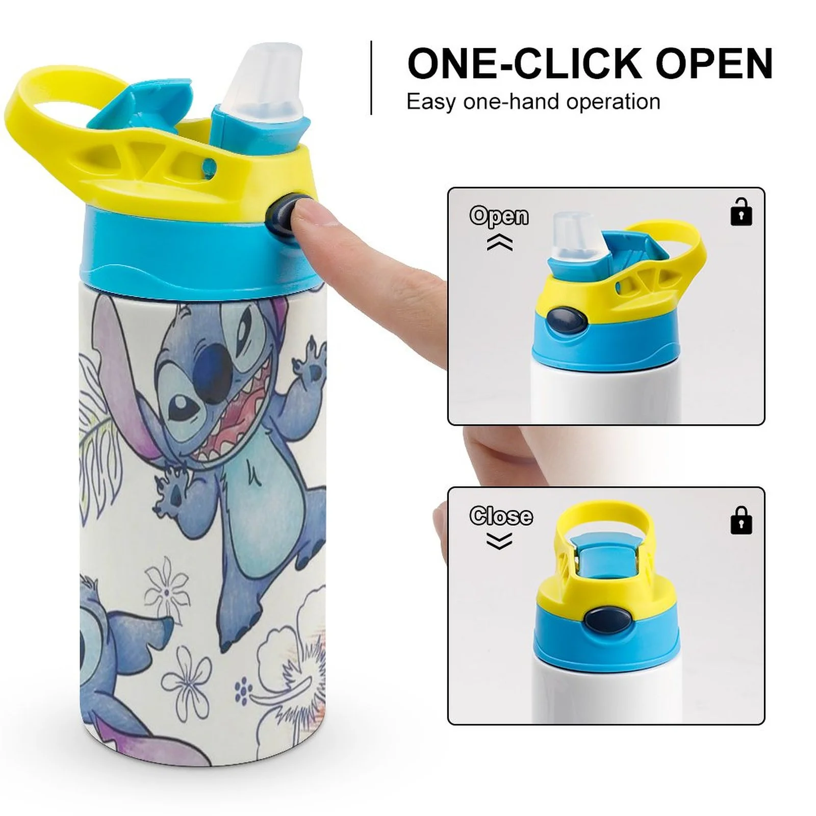 Smile Stitch Children's Water Bottle Vacuum Insulated Stainless Steel Cup With Straw Toddler Thermoses