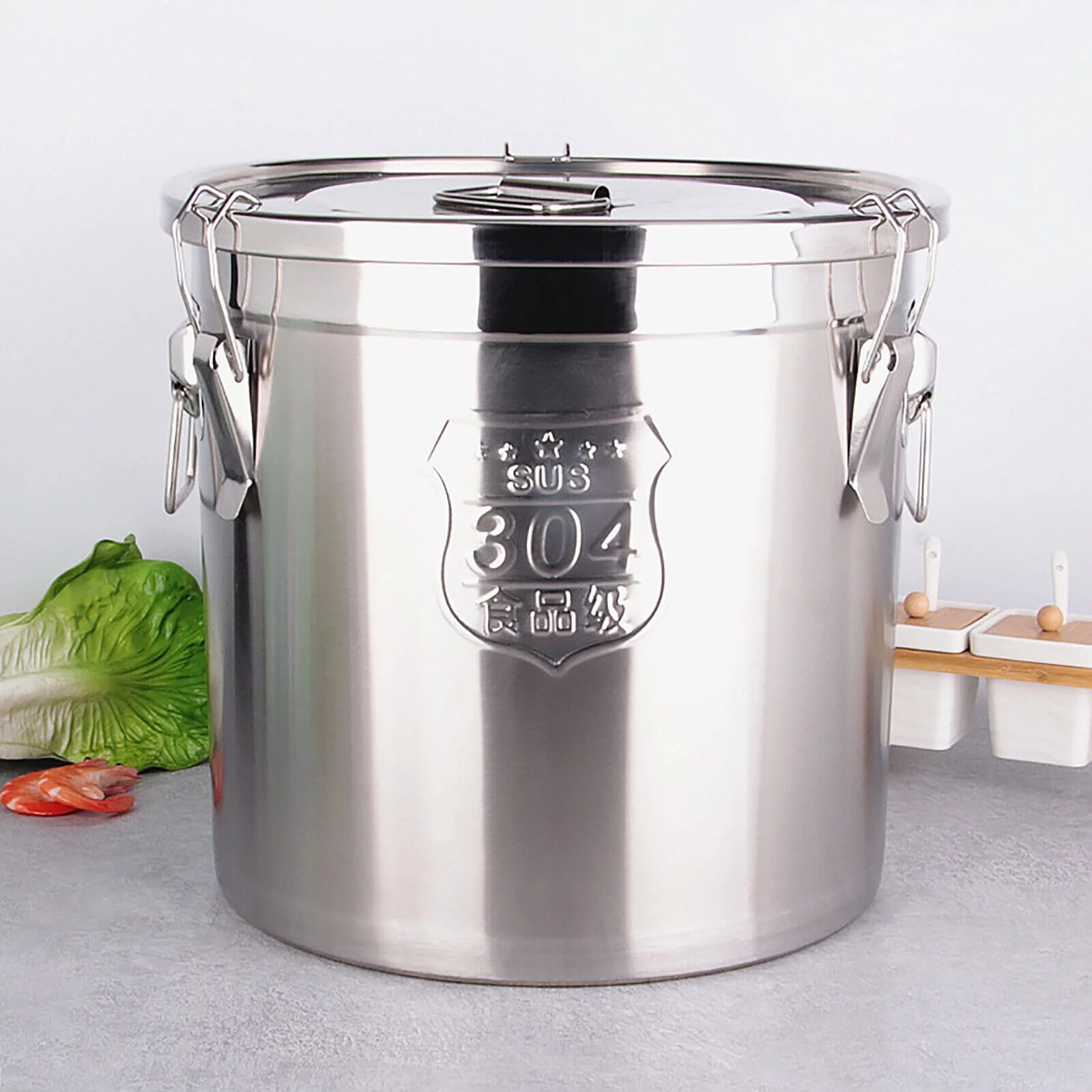 Oukaning Stainless Steel 6L Food Barrel Bucket Food Storage Container with Lid (Silver)