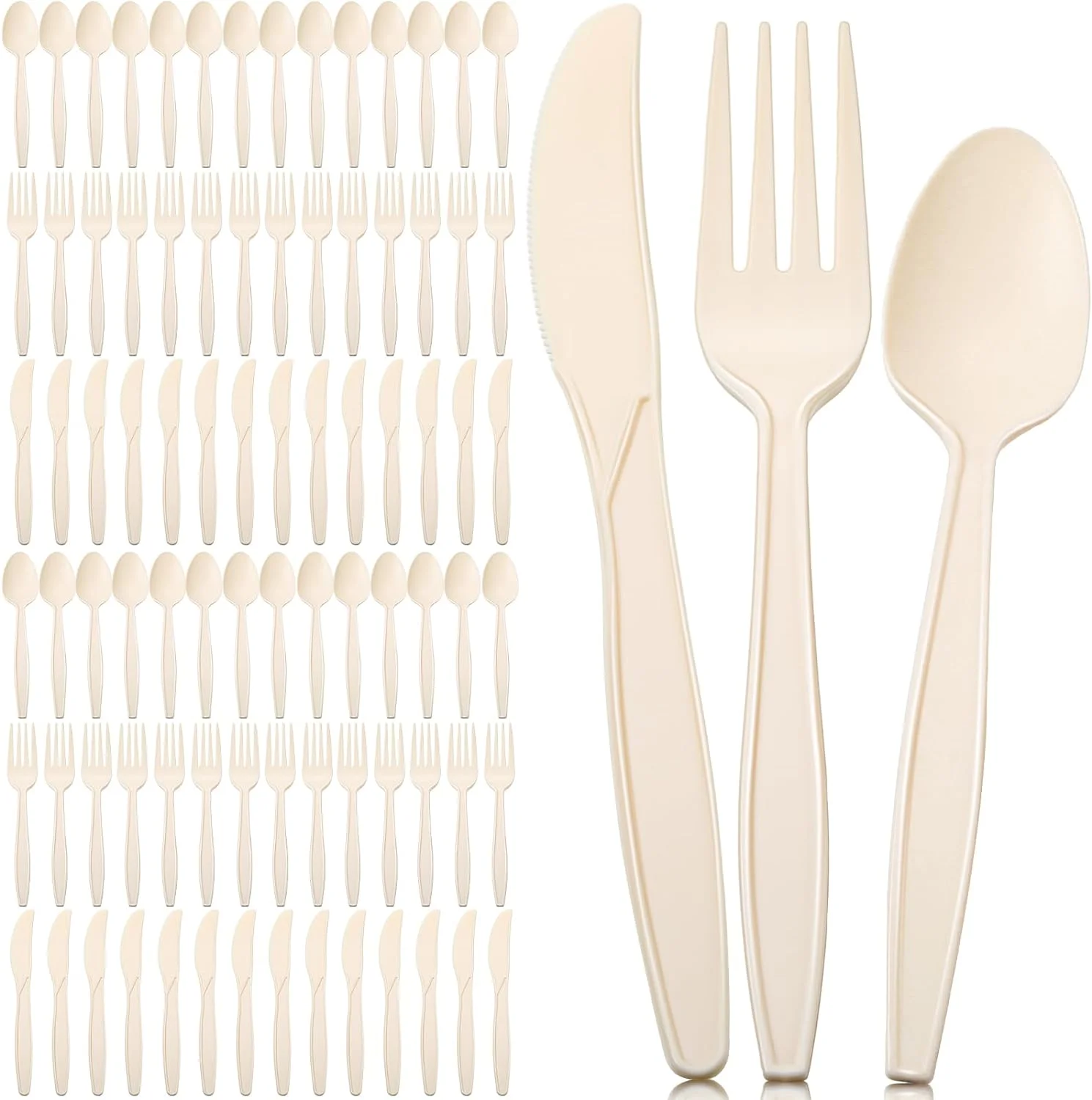 360 Packs Compostable Utensils, compostable 120 Forks 120 Spoons 120 Knives, Large Disposable Utensils Heavy-duty Eco Friendly Flatware Combo Set for Party Wedding BBQ Picnic Camping