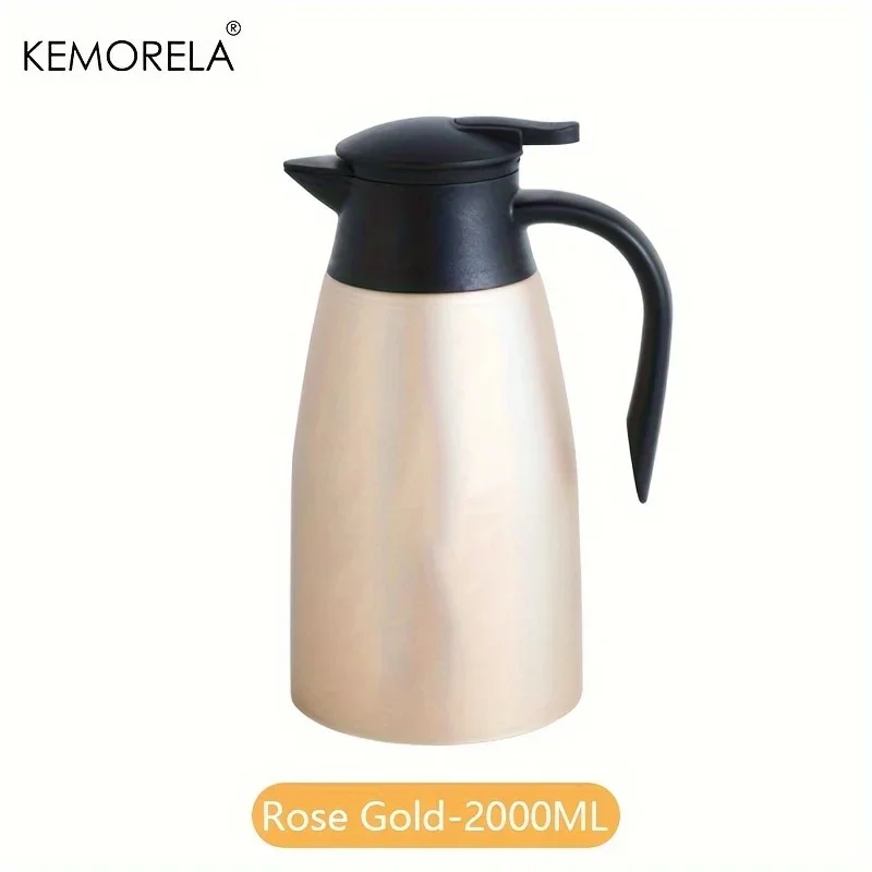 2L Coffee Thermal Kettle Stainless Steel Vacuum Flasks Office Thermos Bottle Insulation Kettle Hot Water Thermos Pot 2.0L Rose Gold 2L