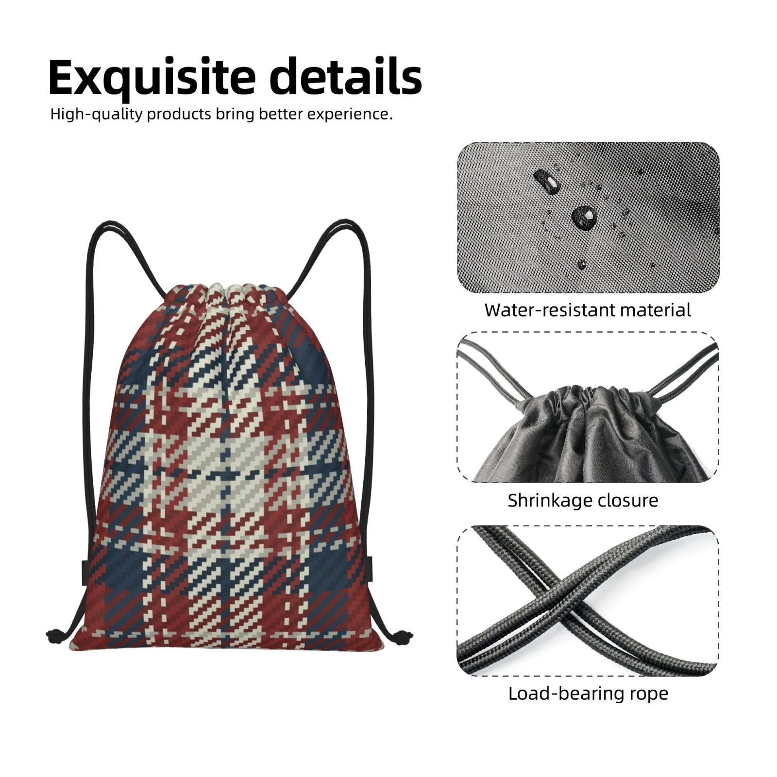 ZNDUO Gym Drawstring Bag, Scottish Style Stripes Pattern Men and Women Fitness Drawstring Backpack Swimming Bags, Medium