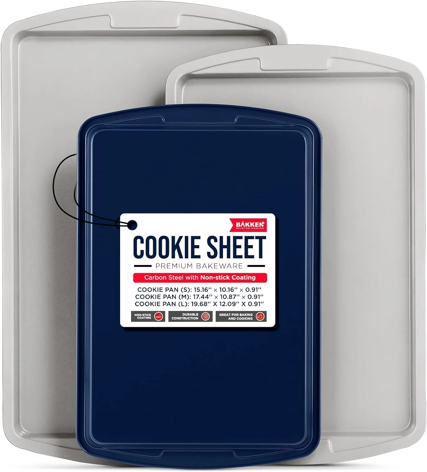 Bakken Swiss Cookie Sheet 3 Piece Set - Non-Stick, Stackable Baking Pans, Deluxe Ceramic Coating – Dishwasher Safe - for Home Baking