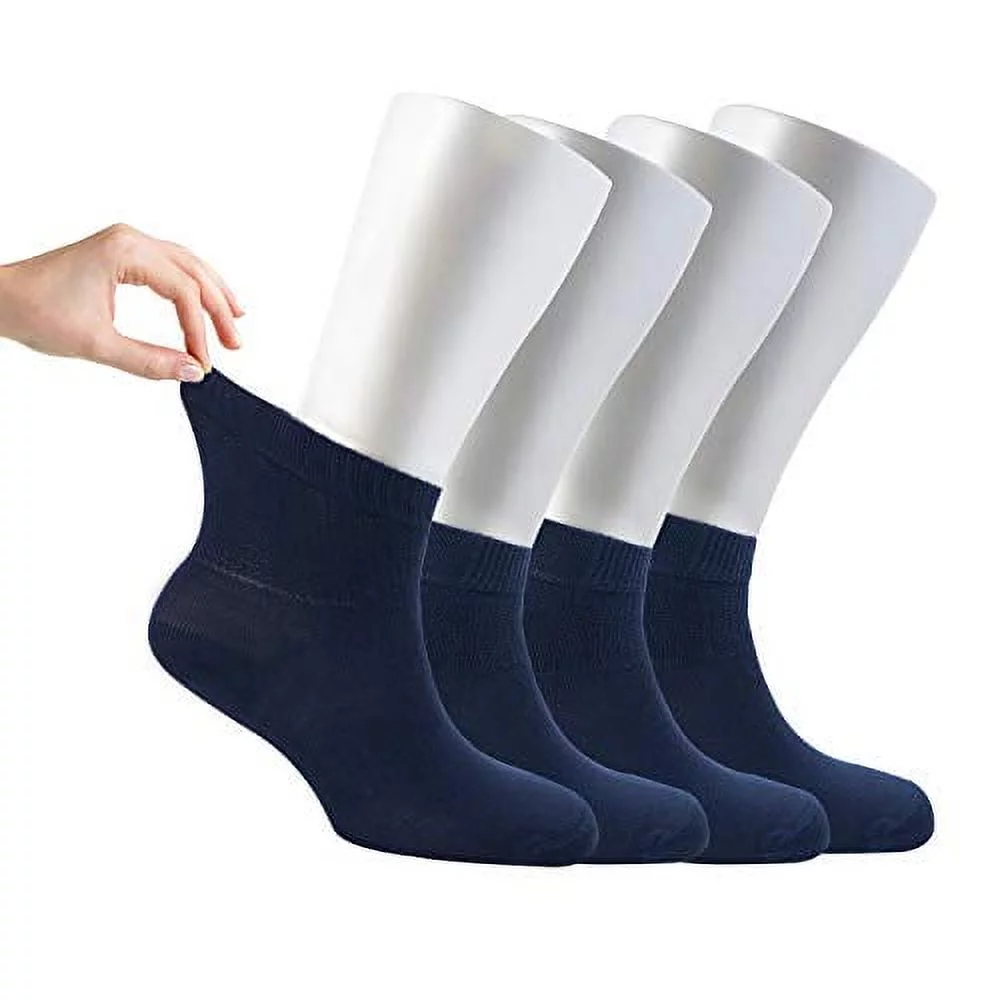 Cosyfeel Diabetic Socks Women Loose Diabetic Ankle Socks Bamboo Socks For Women's Seamless Toe and Non-binding Top, 4 Pairs Diabetics Neuropathy Socks For Women (Navy Blue, l)