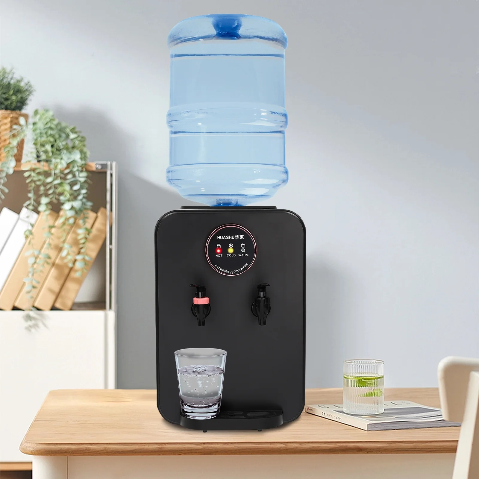Top Loading Water Cooler, Countertop Hot/Cold Water Dispenser, 110V Premium Water Dispenser with Hot Cold and Room Temperature Water,Black,Applicable Bucket Capacity 4.5-18.9L/1.19-4.99gal