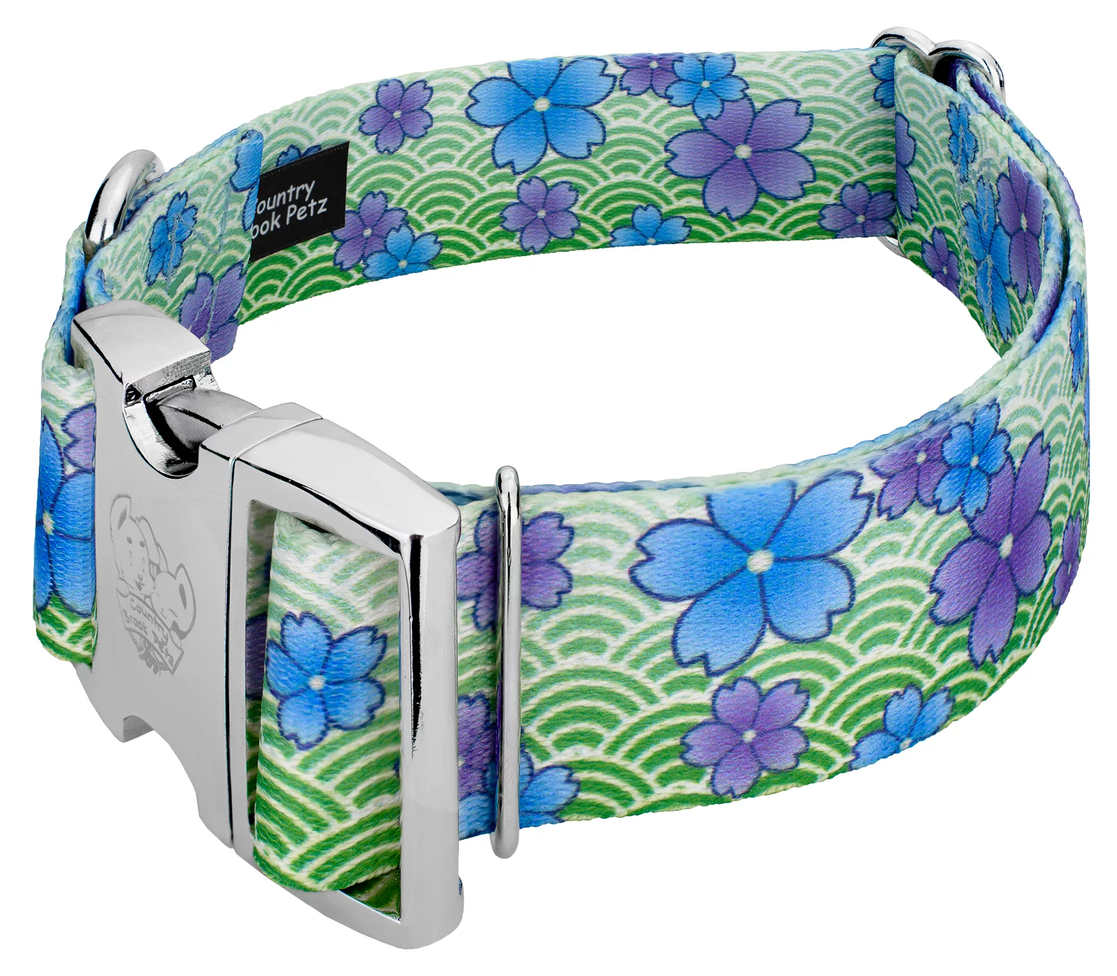 Country Brook Petz® 1 1/2 inch Premium Blue April Blossoms Dog Collar, Large