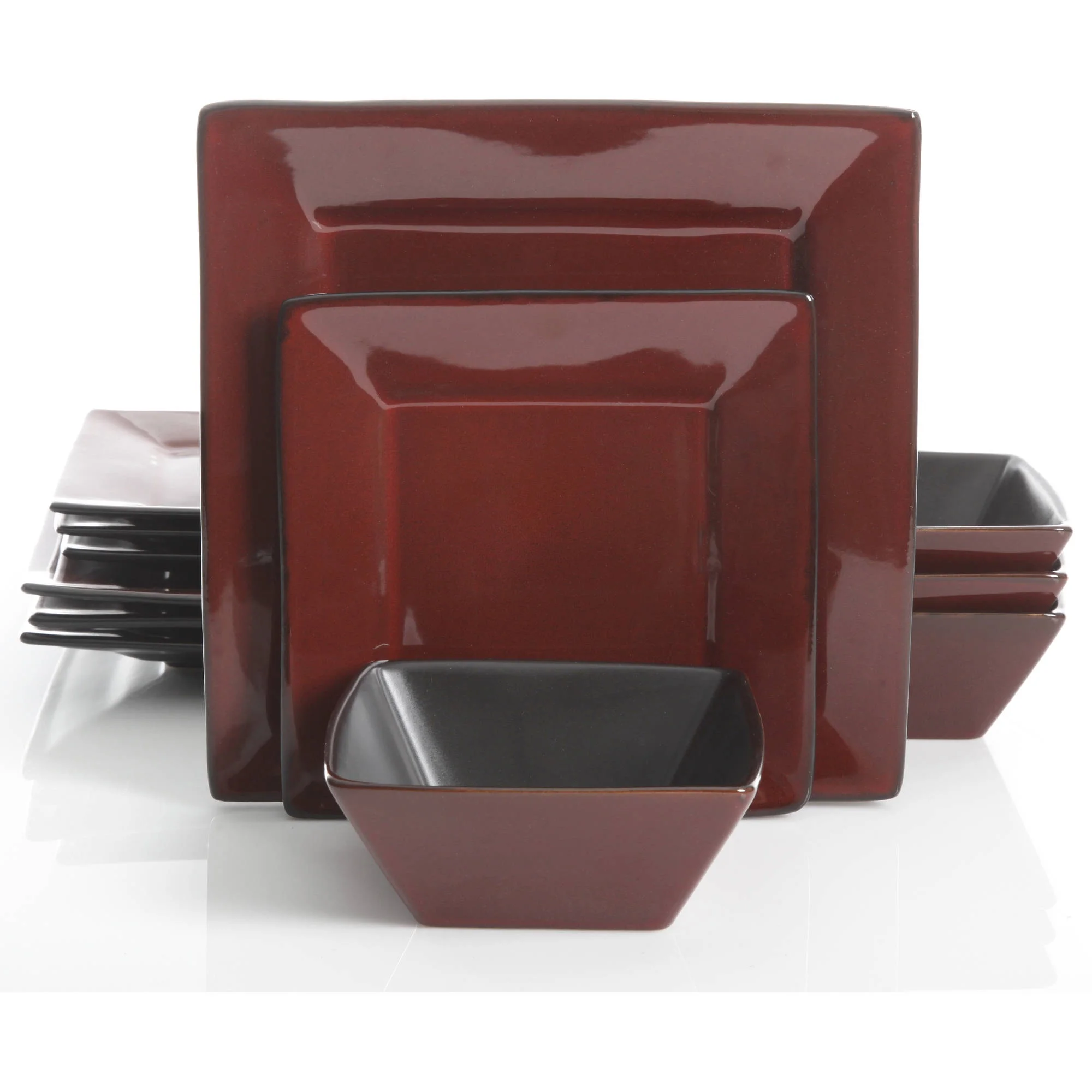 Gibson Studio Chelsea Lane 12-Pieces Red Hard Square Dinnerware Set