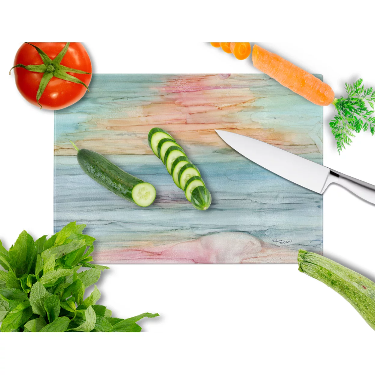 Caroline's Treasures Abstract Rainbow Glass Cutting Board Large