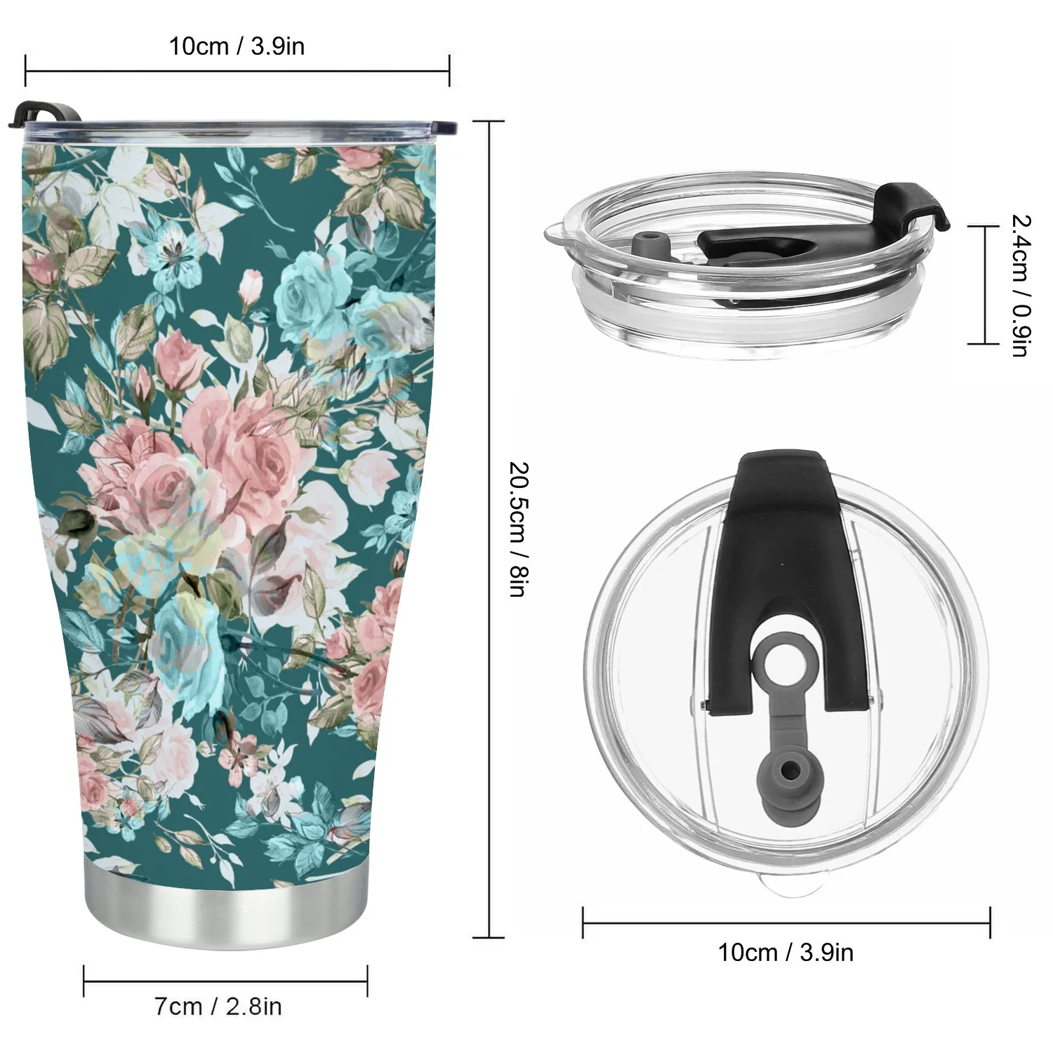 Hidove Stainless Steel Tumbler, Seamless Watercolor Pattern with Rose 30oz Leak Proof & Stainless Steel Bottle for Hot & Cold Drinks - Coffee Travel Mug, Water Metal Canteen, Thermal Cup