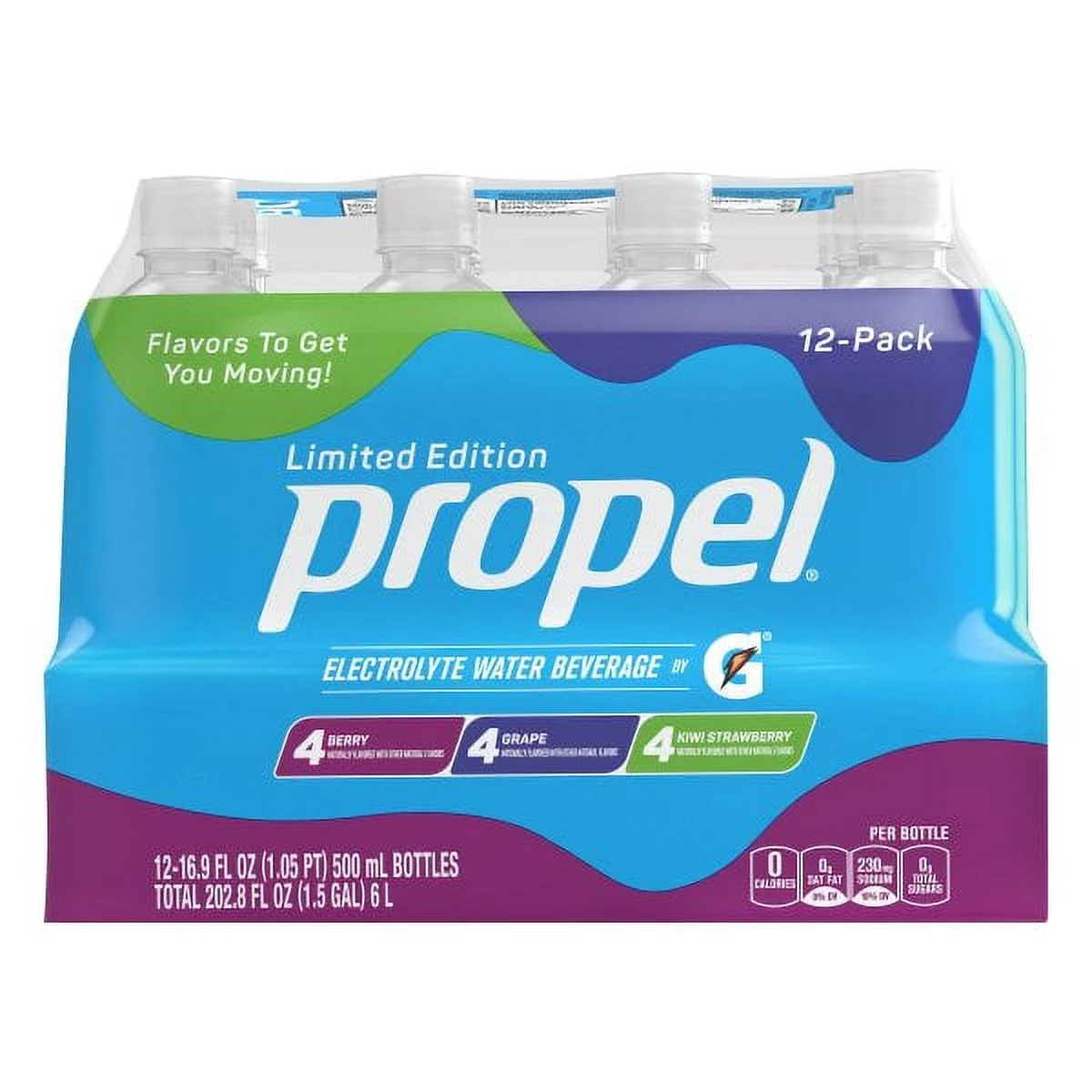 Propel, 3 Flavor Variety Pack, Zero Calorie Sports Drinking Water with Electrolytes and Vitamins C&E, 16.9 Fl Oz (12 Count)