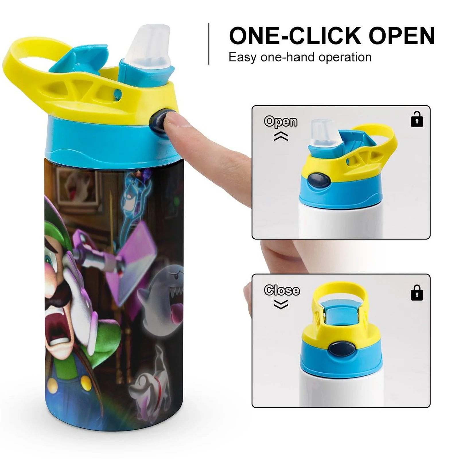 Scary Luigi's Mansion Kid's Insulated Water Bottle With Straw Vacuum Stainless Steel Cup Leak-Proof Children Toddler Thermoses