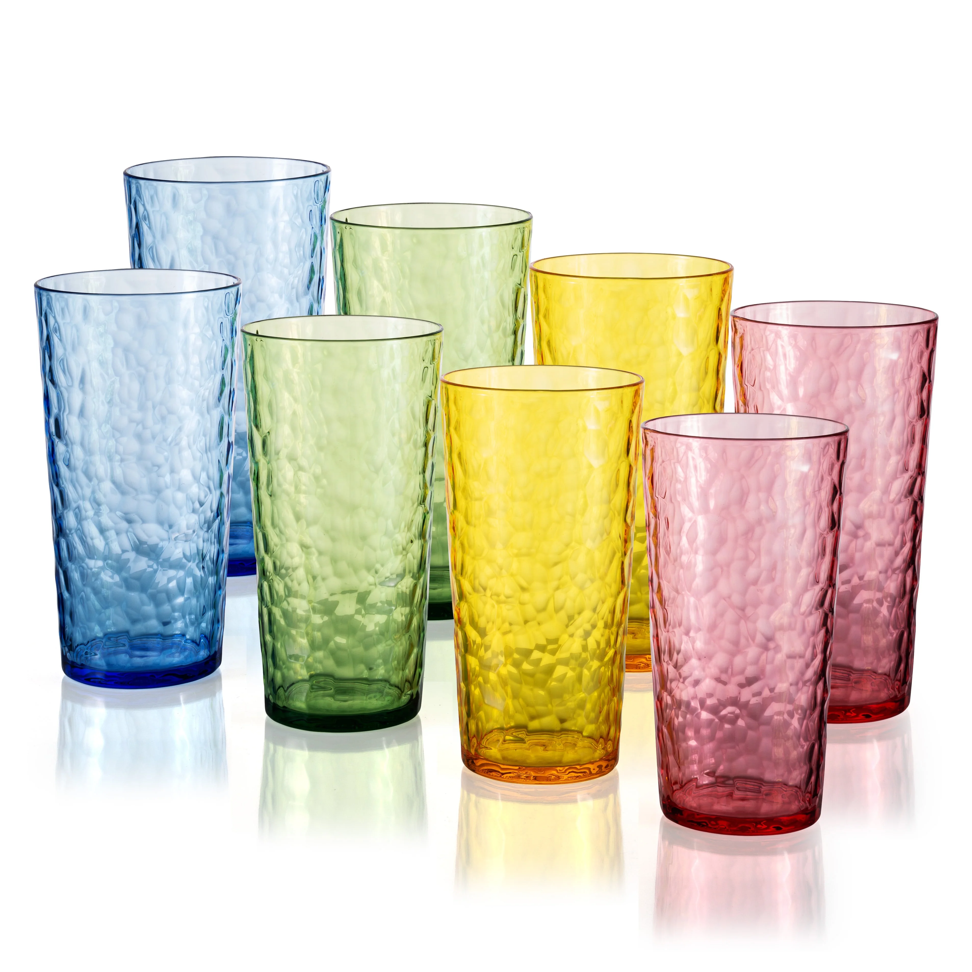 ZAINCA Hammered 24 ounce Plastic Drinking Tumbler Acrylic Glasses, Set of 8 Multicolor