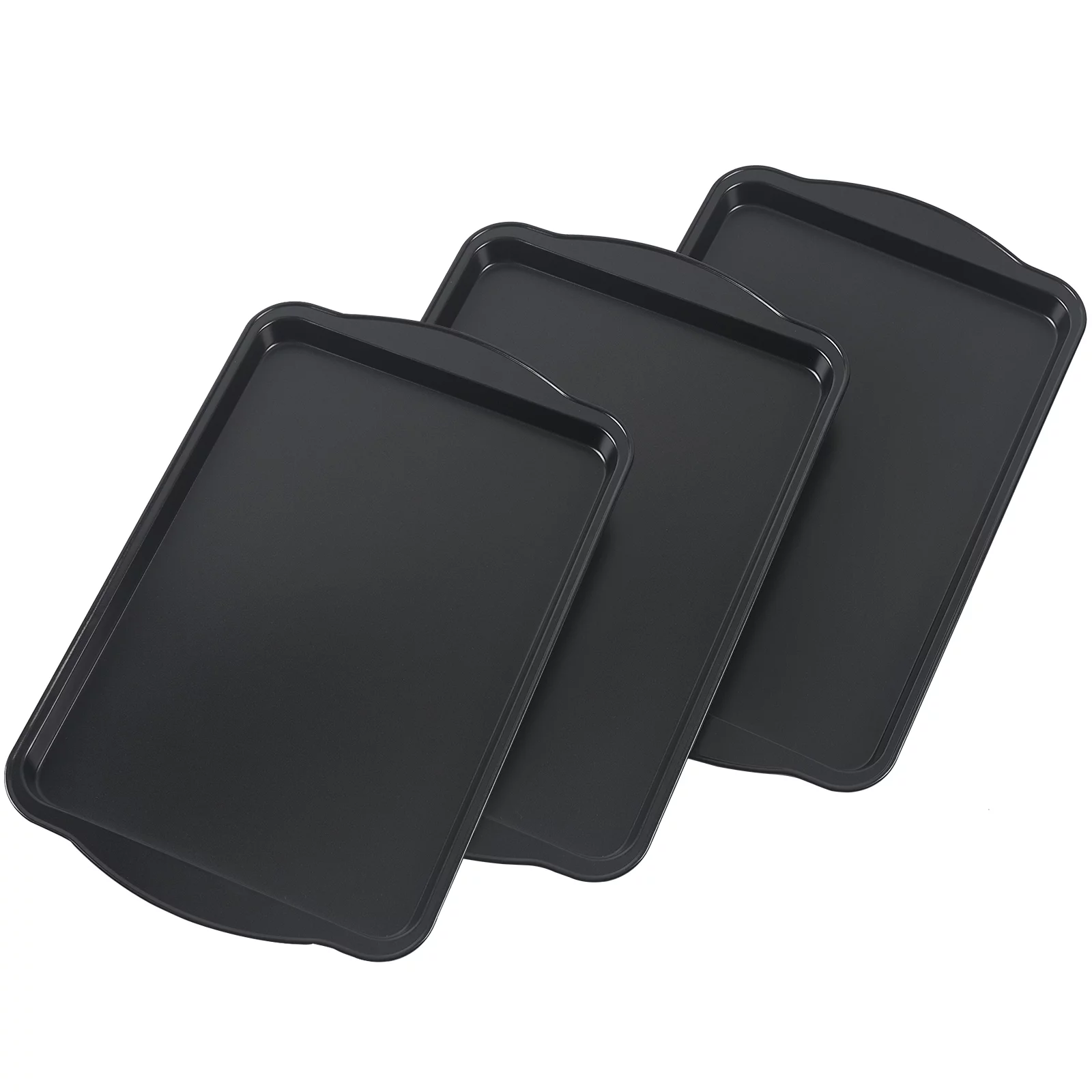 18-Inch Nonstick Baking Sheets & Cookie Trays for Oven, 3-Pack PFOA Free Baking Pans Set, Black