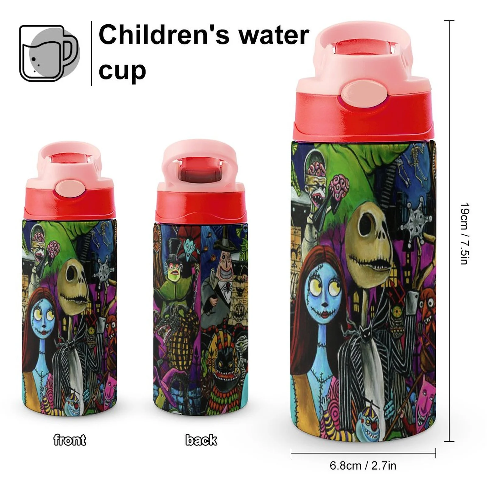 The Nightmare Before Christmas Kid's Insulated Water Bottle With Straw Vacuum Stainless Steel Cup Leak-Proof Children Toddler Thermoses