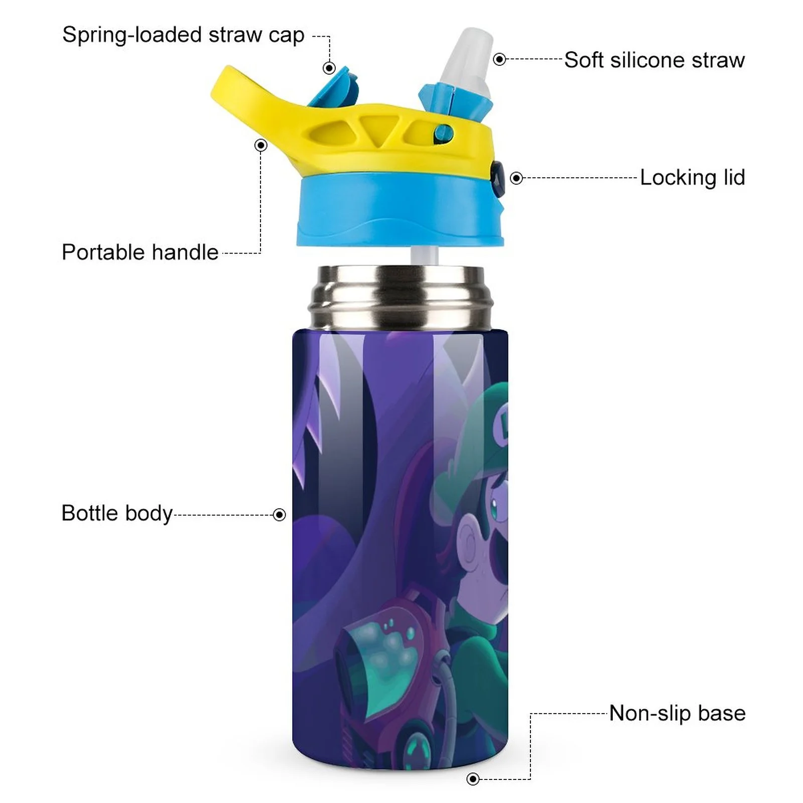 Luigi's Mansion Boo Kid's Insulated Water Bottle With Straw Vacuum Stainless Steel Cup Leak-Proof Children Toddler Thermoses