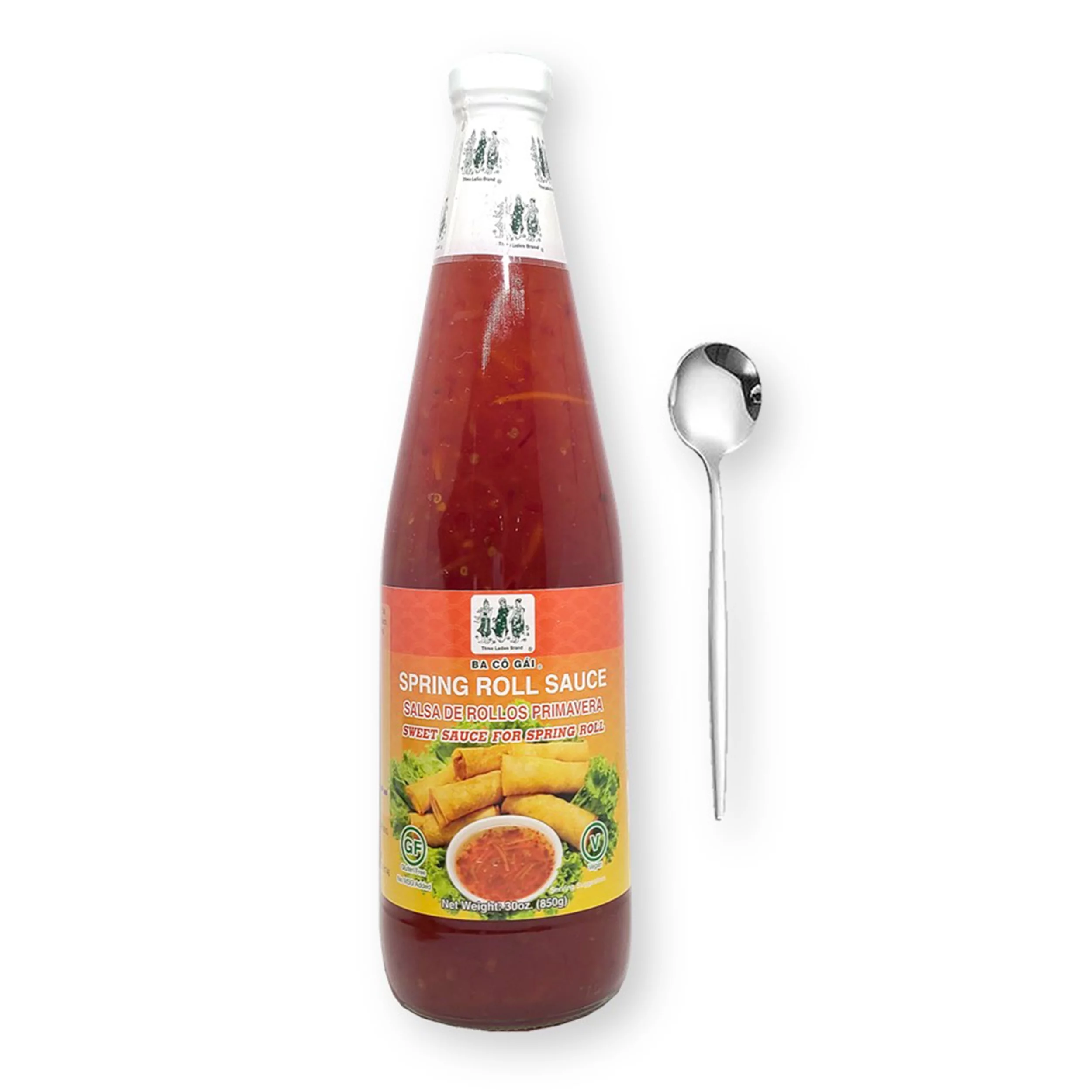 Spring Roll Sweet Chili Sauce by Three Ladies 30 Fl. Oz. / 850 ml. with Bonus Stylish Stainless Steel Sauce Spoon (2-Pce Set)