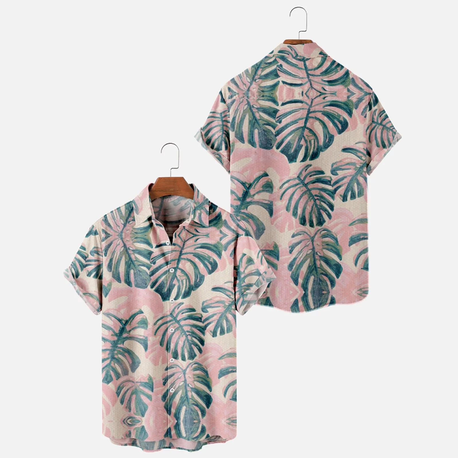 Mens Printed Hawaiian Shirts Short Sleeve Button Down Beach Shirts Shirt For Man Long Sleeve Male Shirt Pink M