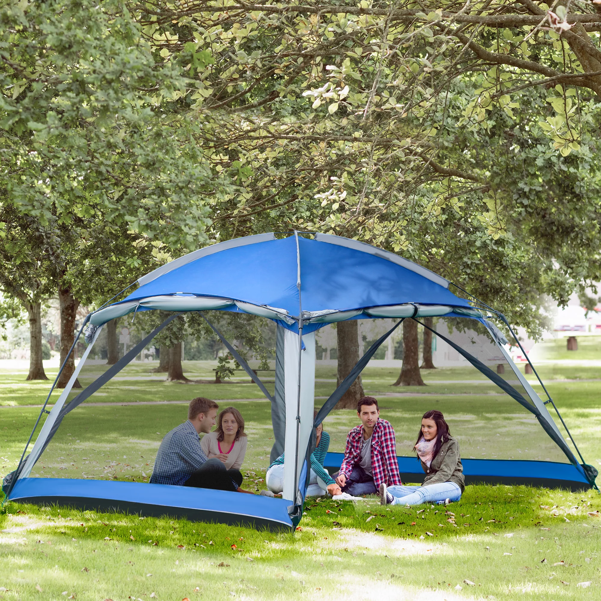 Outsunny 12' x 12' Screen House Room, 8 Person Camping Tent w/ Carry Bag and 4 Mesh Walls for Hiking, Backpacking, and Traveling, Easy Set Up, Royal Blue
